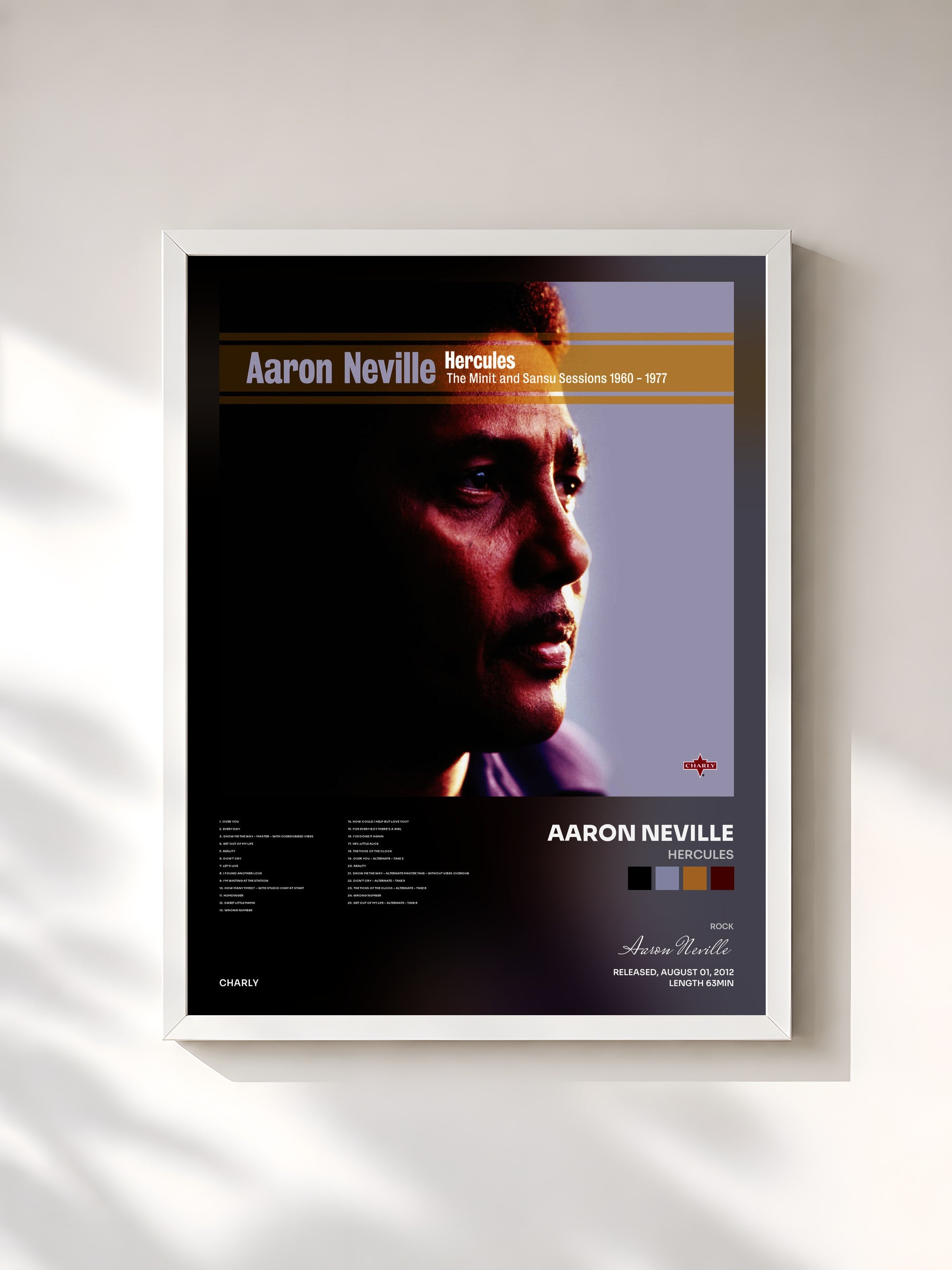 #blanc Tableau de l'album Hercules de Aaron Neville, cadre blanc, imprimé et encadré en France