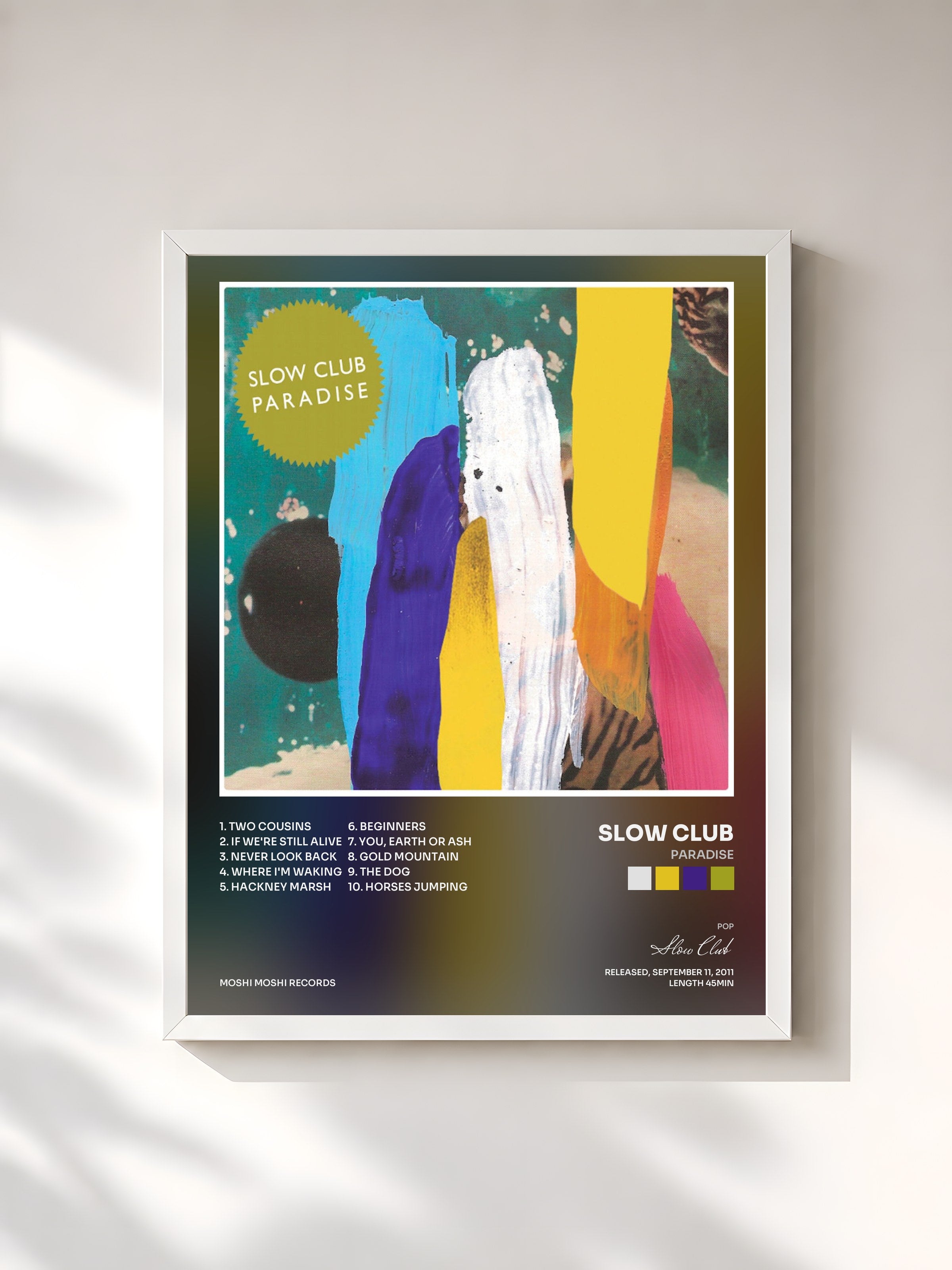 #blanc Tableau de l'album Paradise de Slow Club, cadre blanc, imprimé et encadré en France