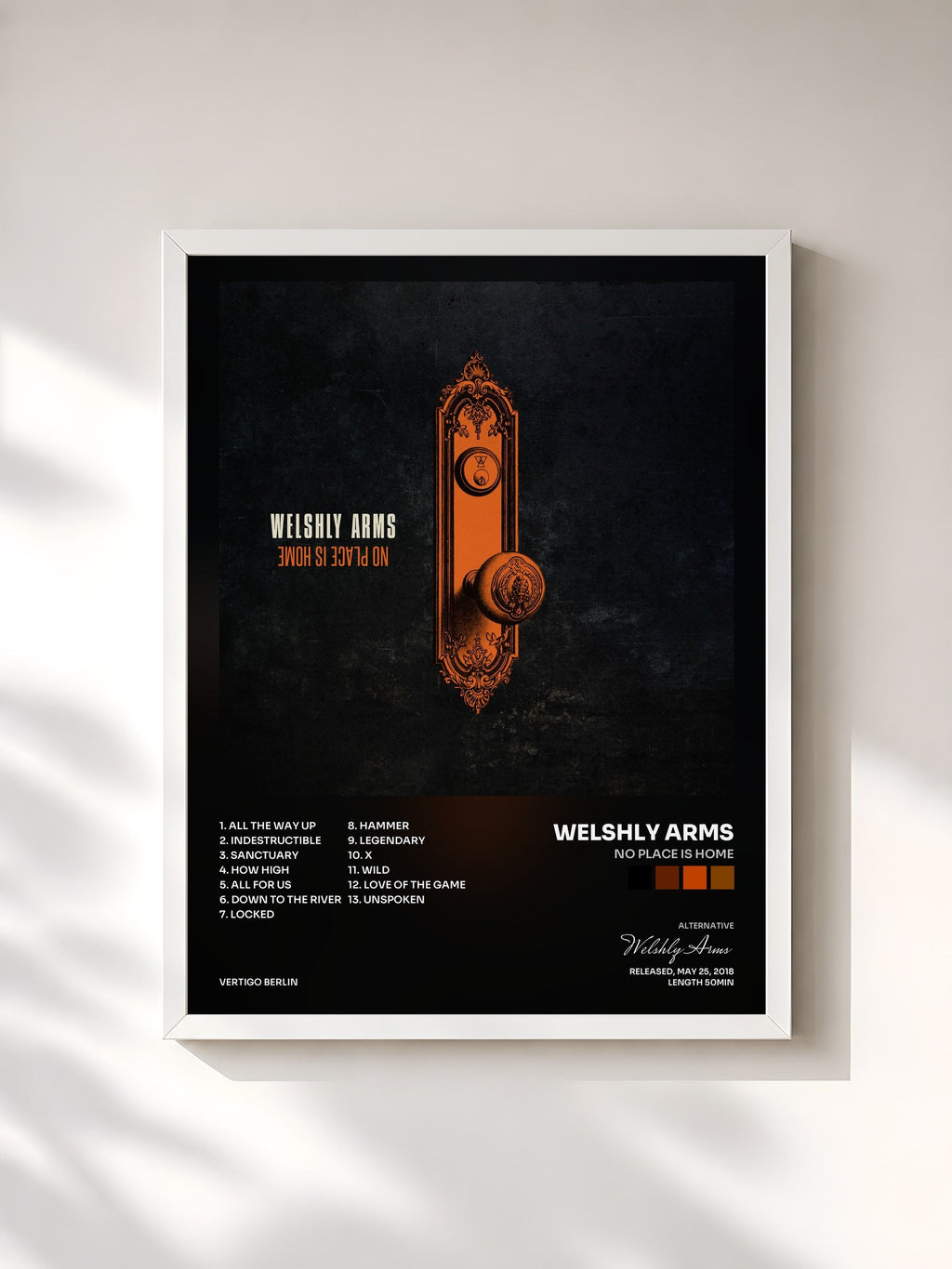 #blanc Tableau de l'album No Place Is Home de Welshly Arms, cadre blanc, imprimé et encadré en France