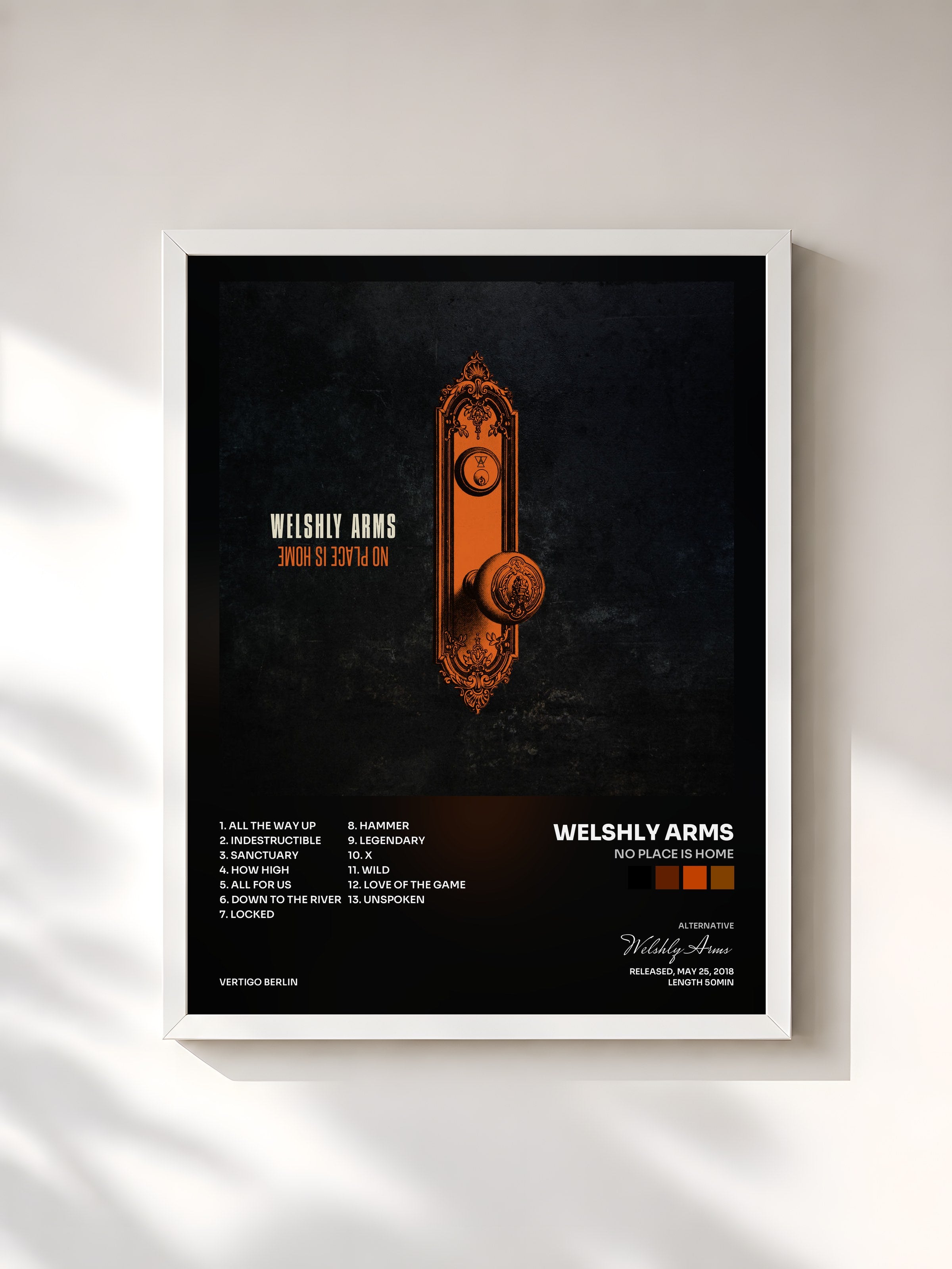 #blanc Tableau de l'album No Place Is Home de Welshly Arms, cadre blanc, imprimé et encadré en France