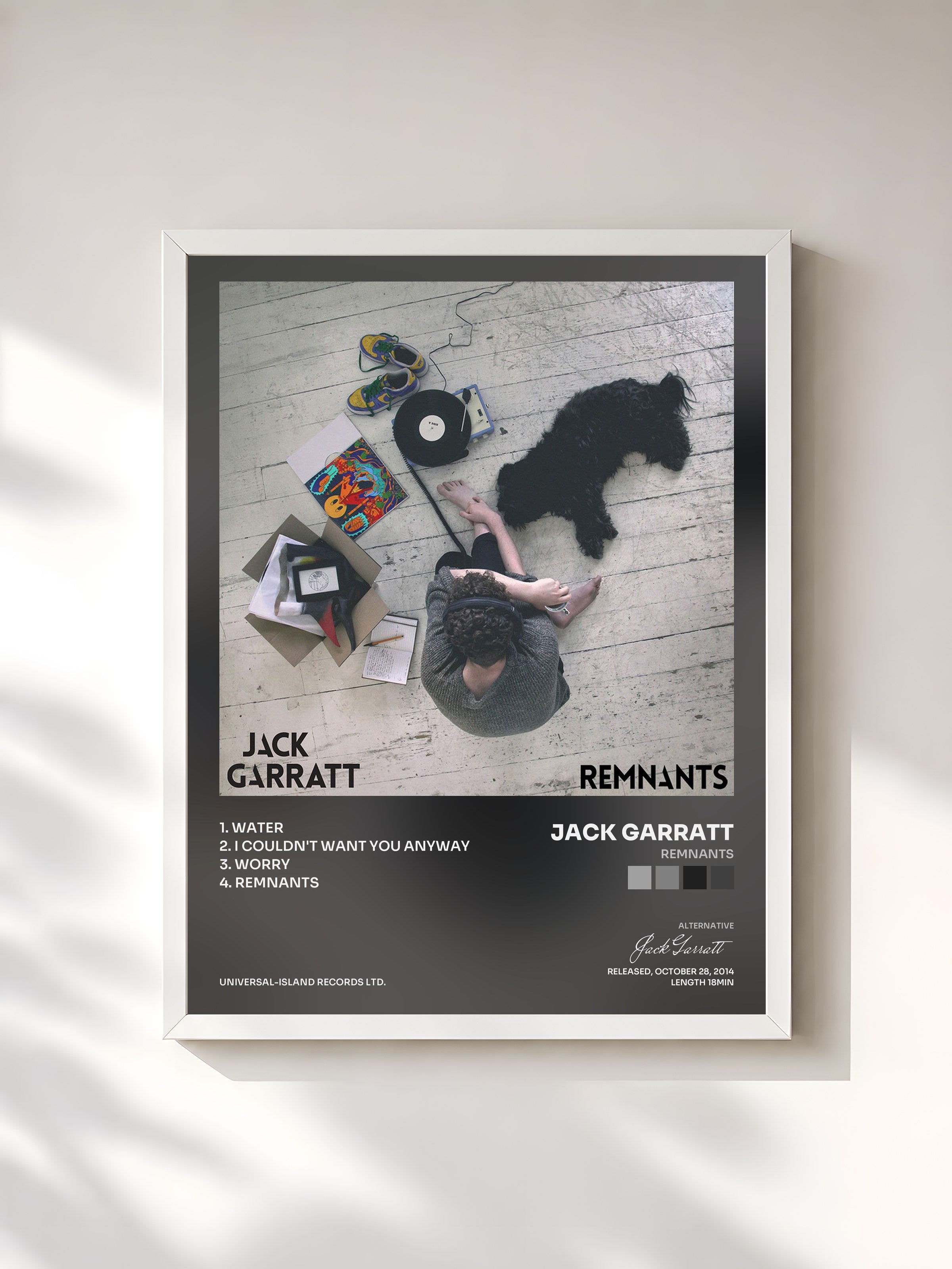 #blanc Tableau de l'album Remnants de Jack Garratt, cadre blanc, imprimé et encadré en France