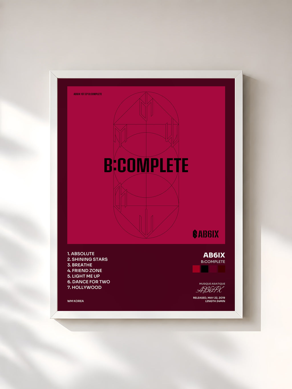 #blanc Tableau de l'album B:COMPLETE de AB6IX, cadre blanc, imprimé et encadré en France