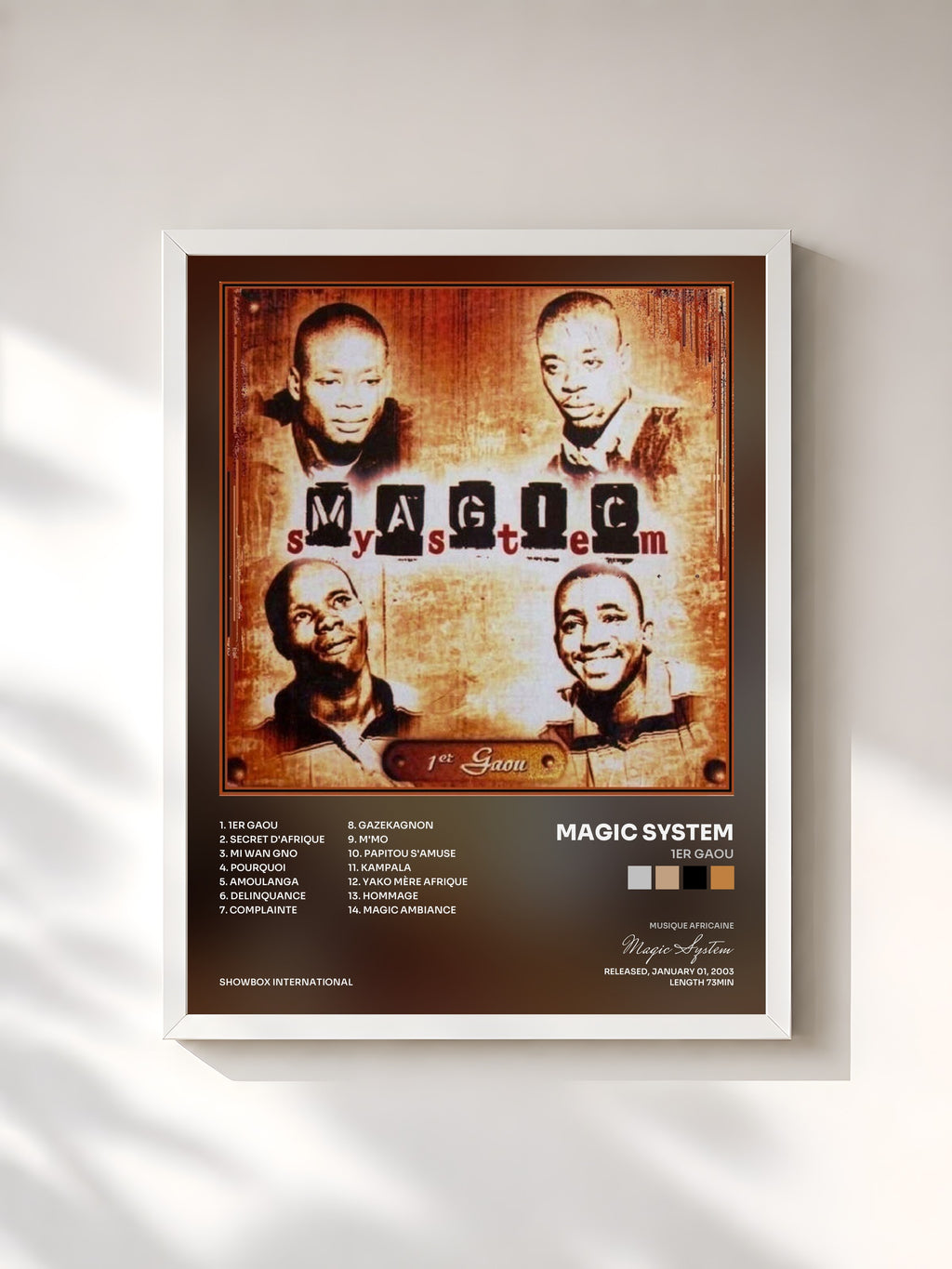 #blanc Tableau de l'album 1er Gaou de Magic System, cadre blanc, imprimé et encadré en France