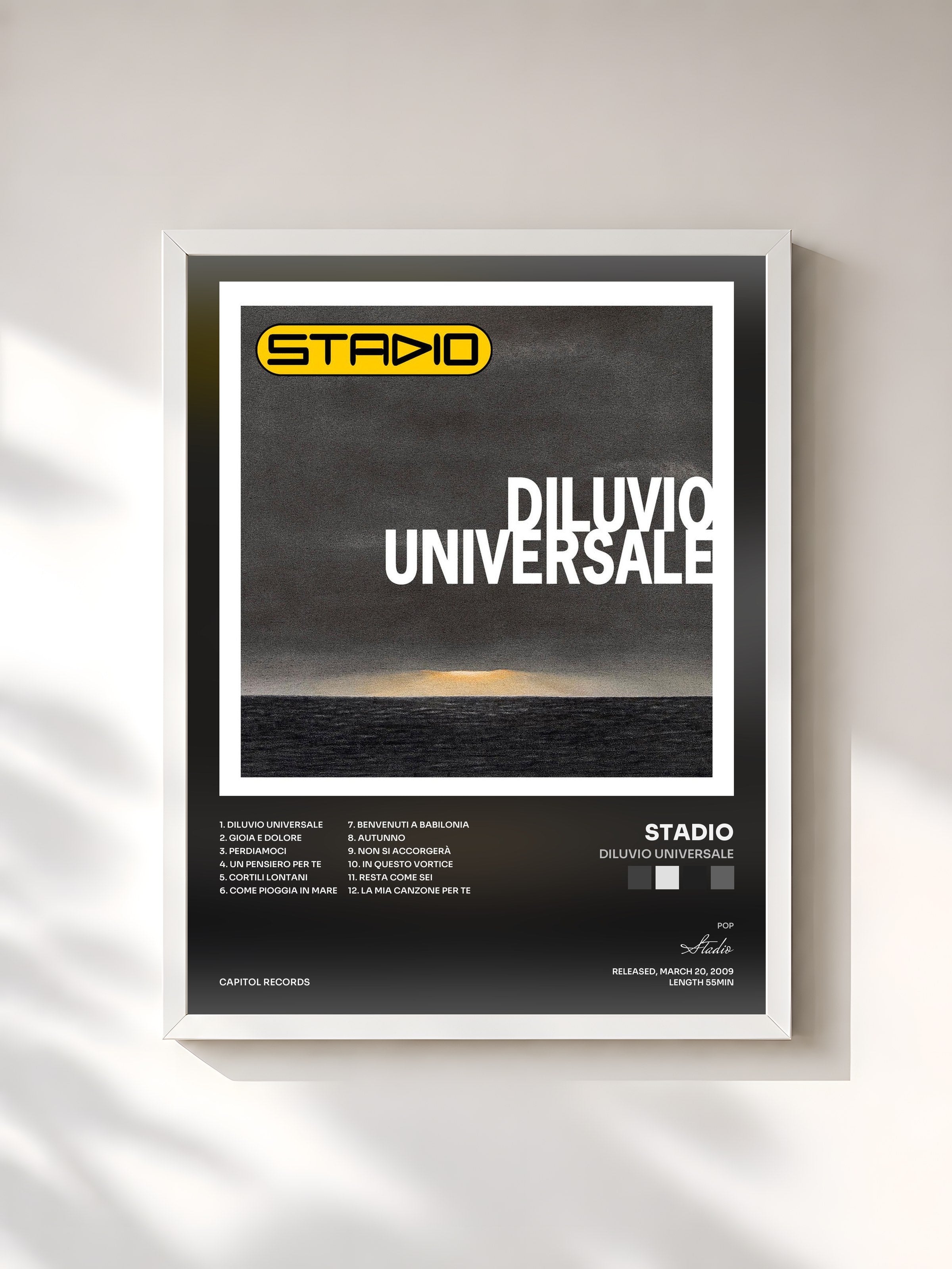 #blanc Tableau de l'album Diluvio Universale de Stadio, cadre blanc, imprimé et encadré en France