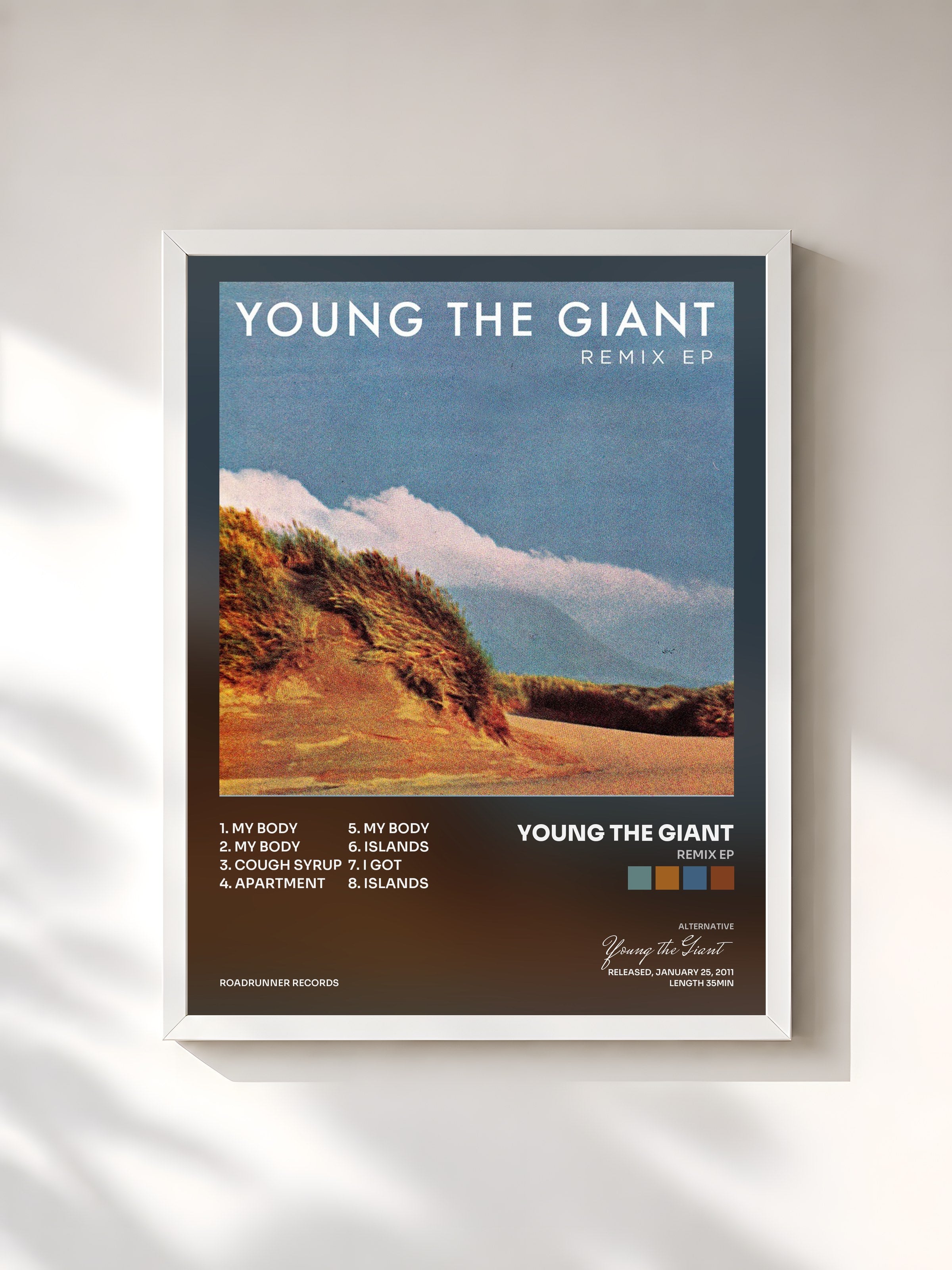 #blanc Tableau de l'album Remix EP de Young the Giant, cadre blanc, imprimé et encadré en France