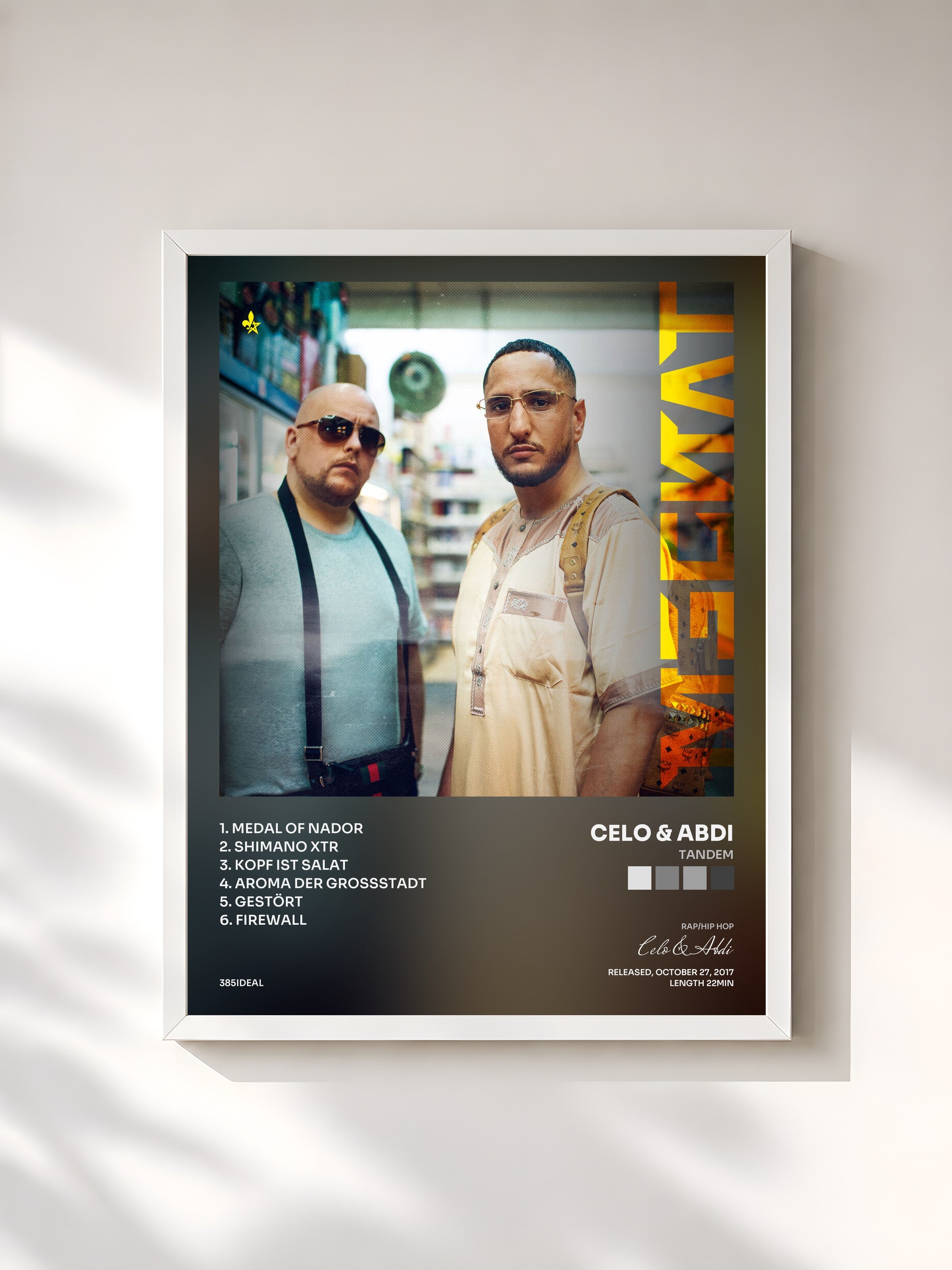 #blanc Tableau de l'album Tandem de Celo & Abdi, cadre blanc, imprimé et encadré en France