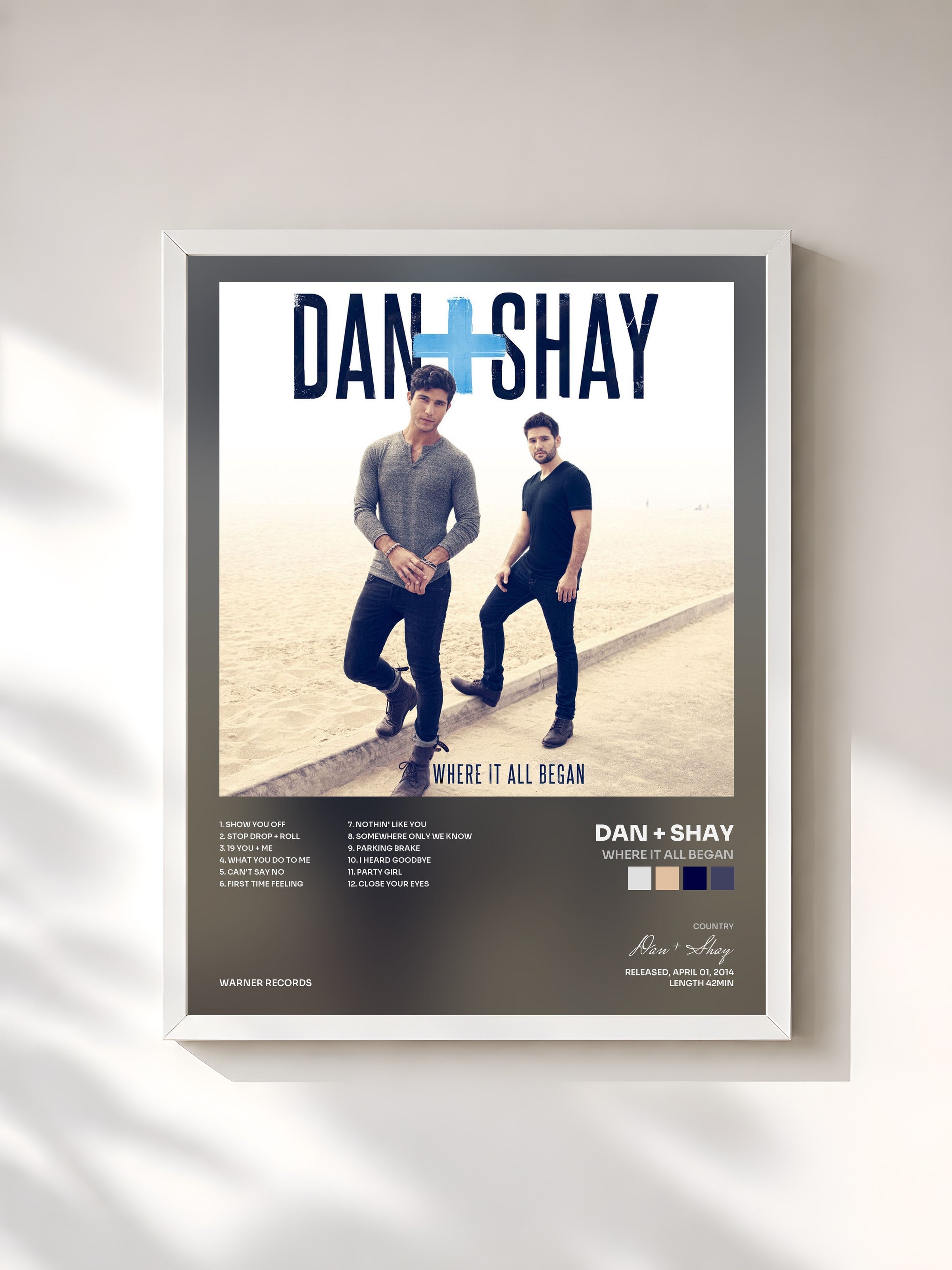 #blanc Tableau de l'album Where It All Began de Dan + Shay, cadre blanc, imprimé et encadré en France