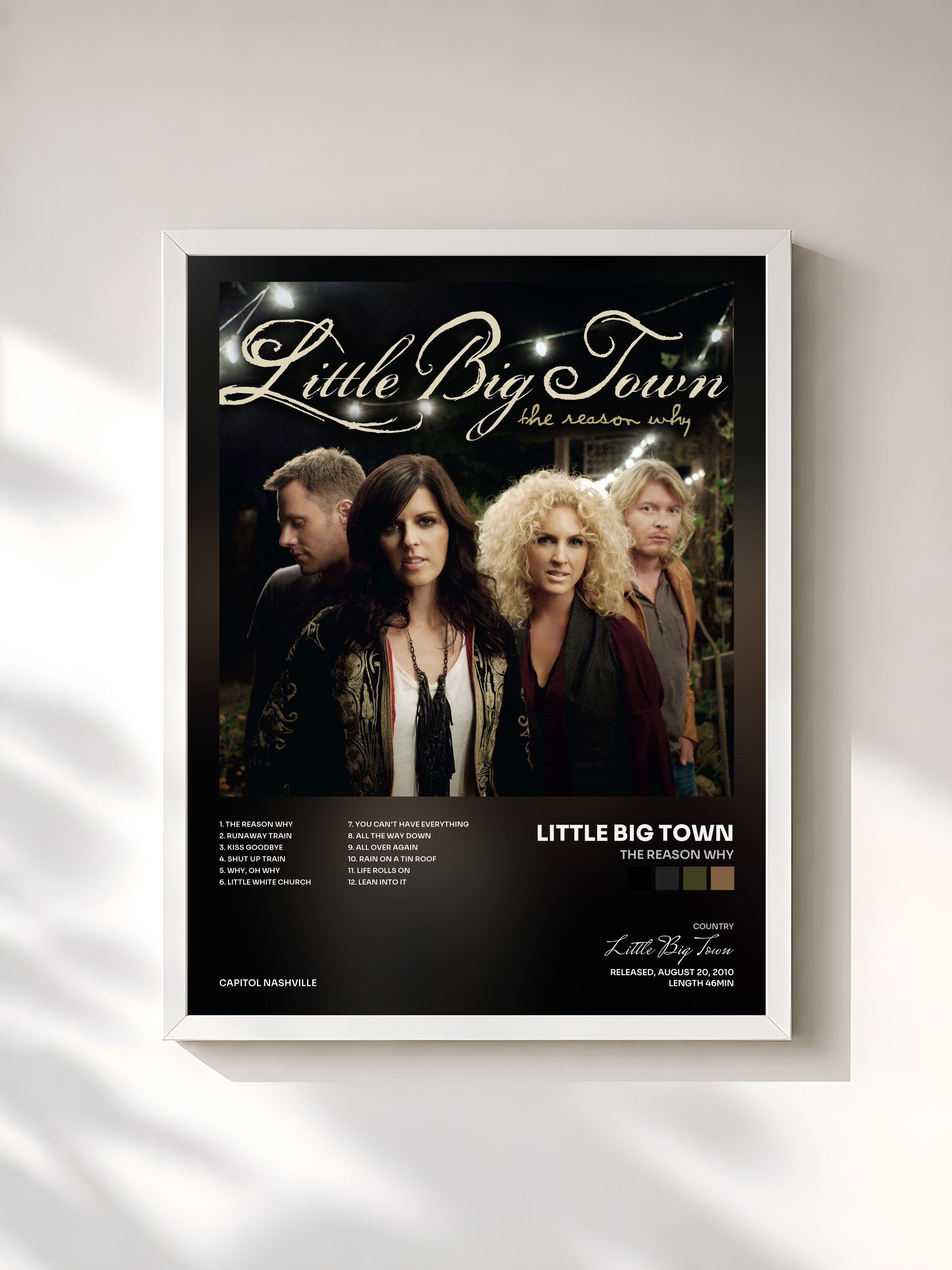 #blanc Tableau de l'album The Reason Why de Little Big Town, cadre blanc, imprimé et encadré en France