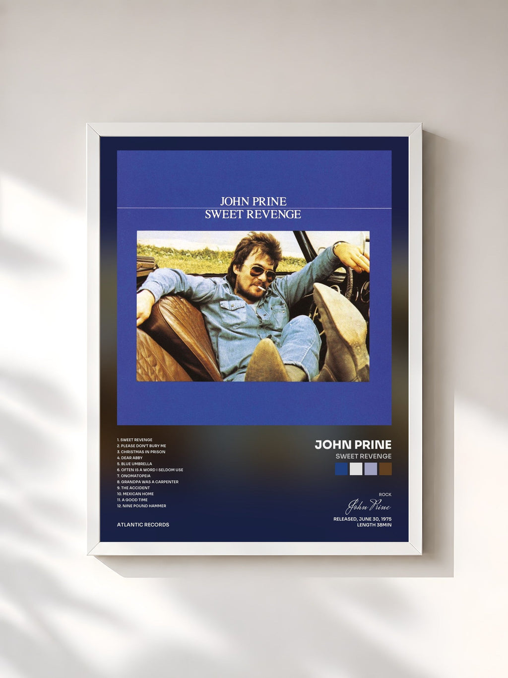#blanc Sweet Revenge di John Prine in stampa incorniciata, cornice bianca, stampata e incorniciata in Francia
