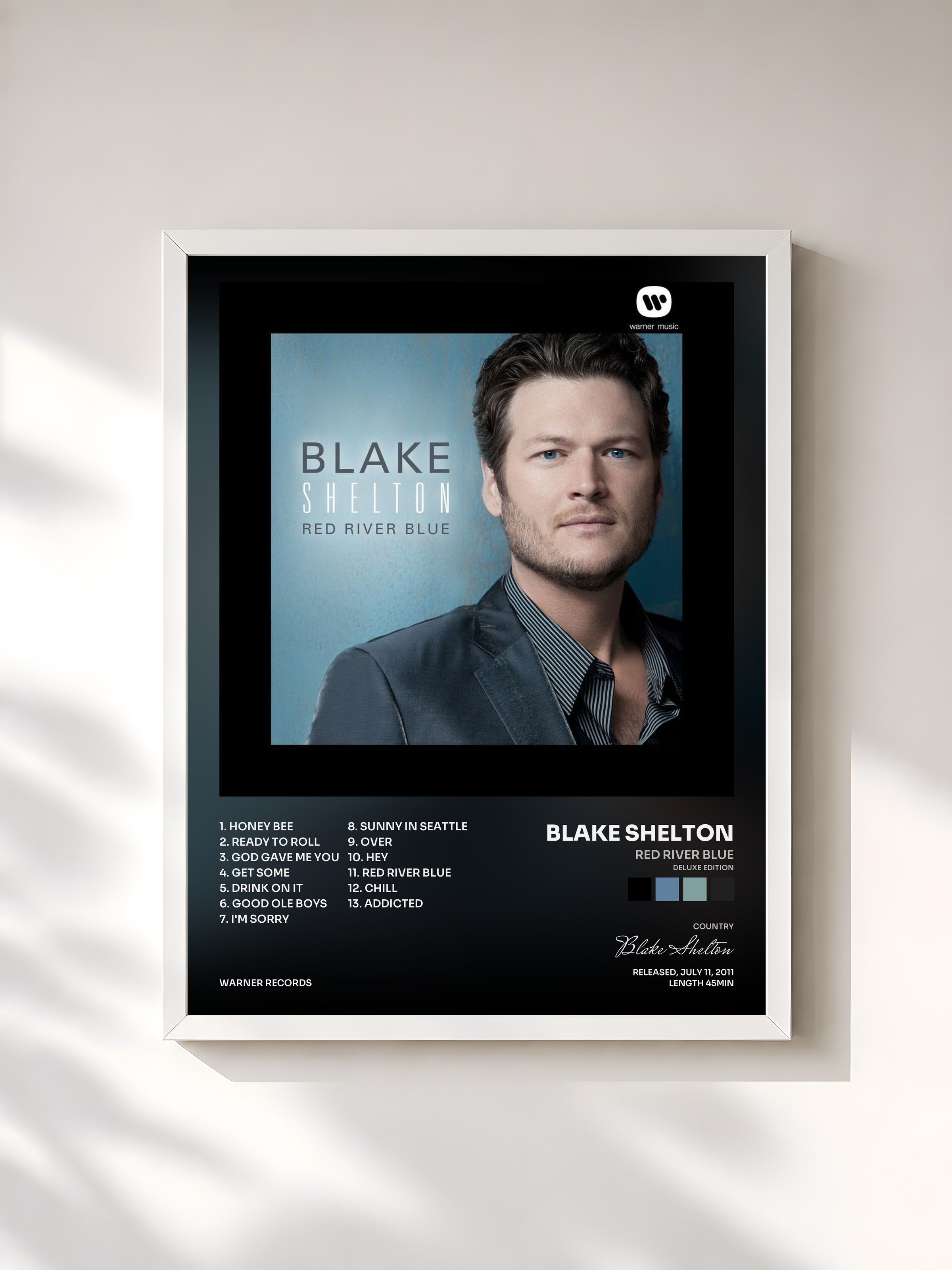 #blanc Tableau de l'album Red River Blue (Deluxe Edition) de Blake Shelton, cadre blanc, imprimé et encadré en France