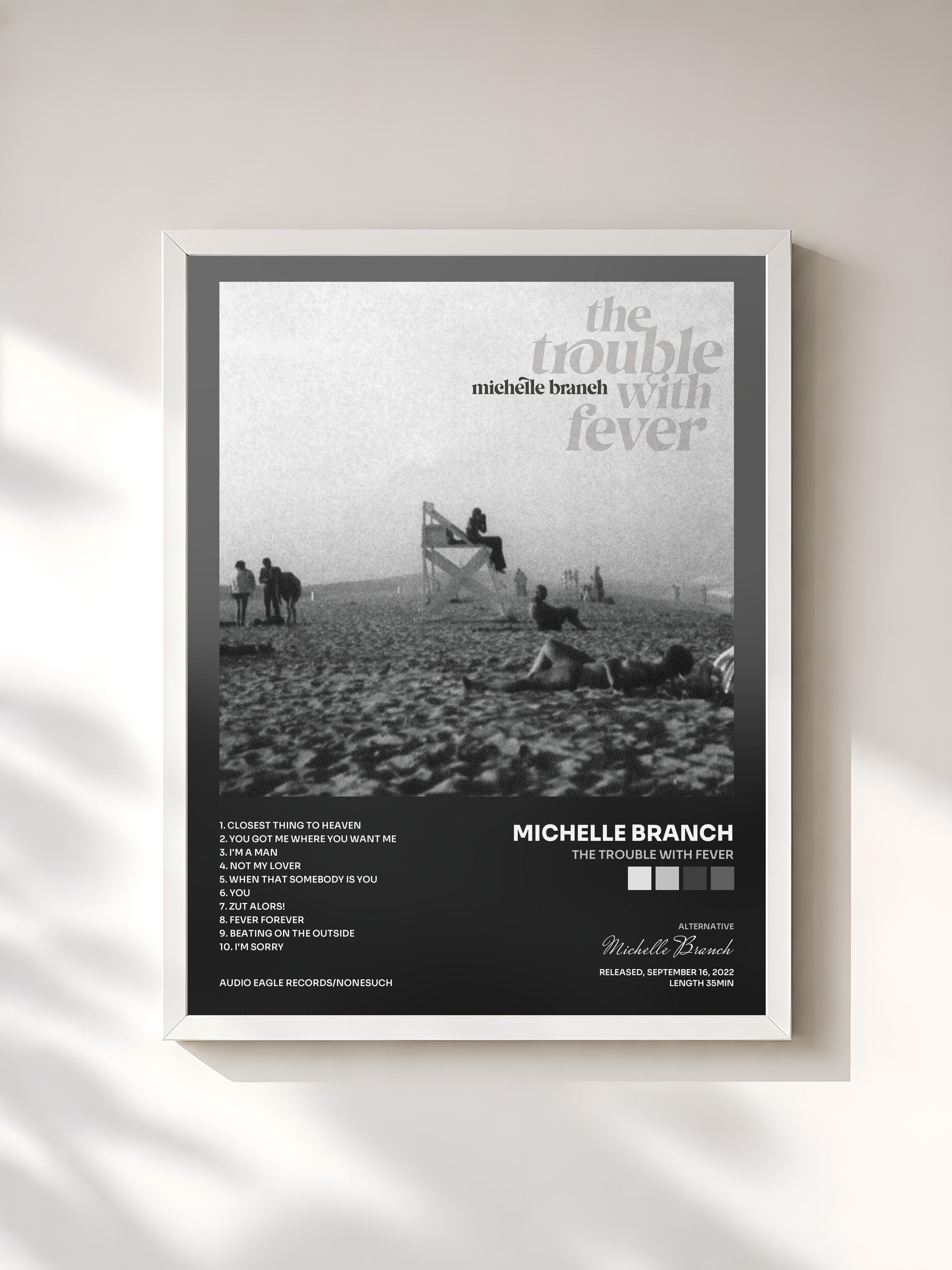 #blanc Tableau de l'album The Trouble With Fever de Michelle Branch, cadre blanc, imprimé et encadré en France