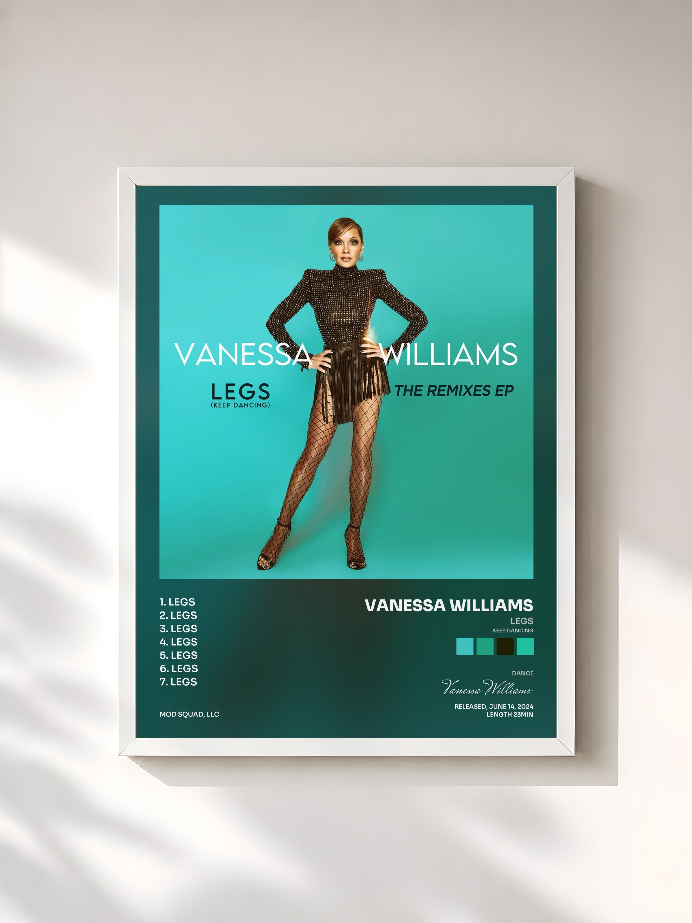 #blanc Tableau de l'album Legs (Keep Dancing) [The Remixes EP] de Vanessa Williams, cadre blanc, imprimé et encadré en France
