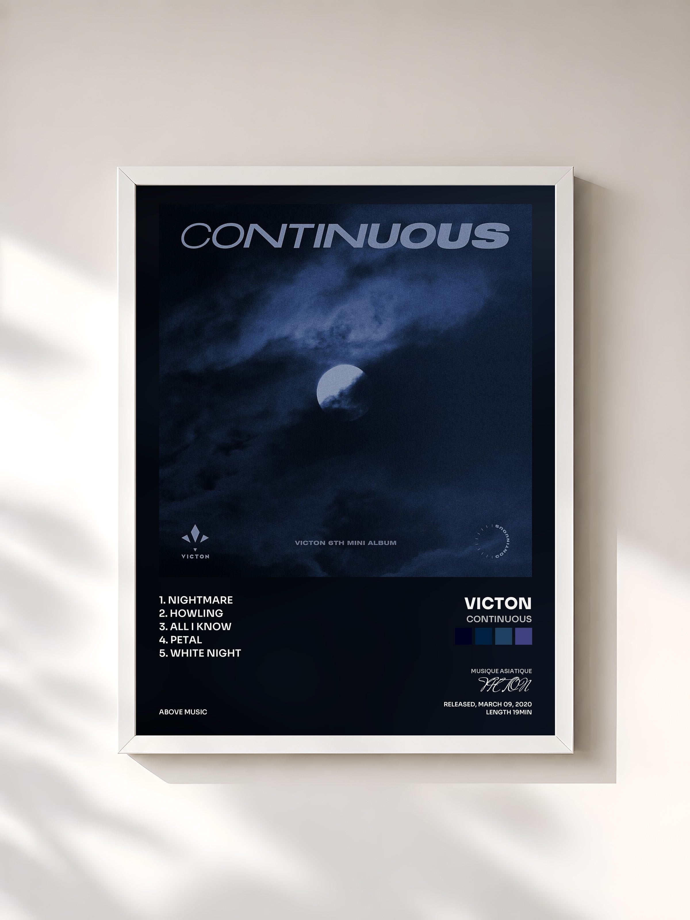 #blanc Tableau de l'album Continuous de VICTON, cadre blanc, imprimé et encadré en France