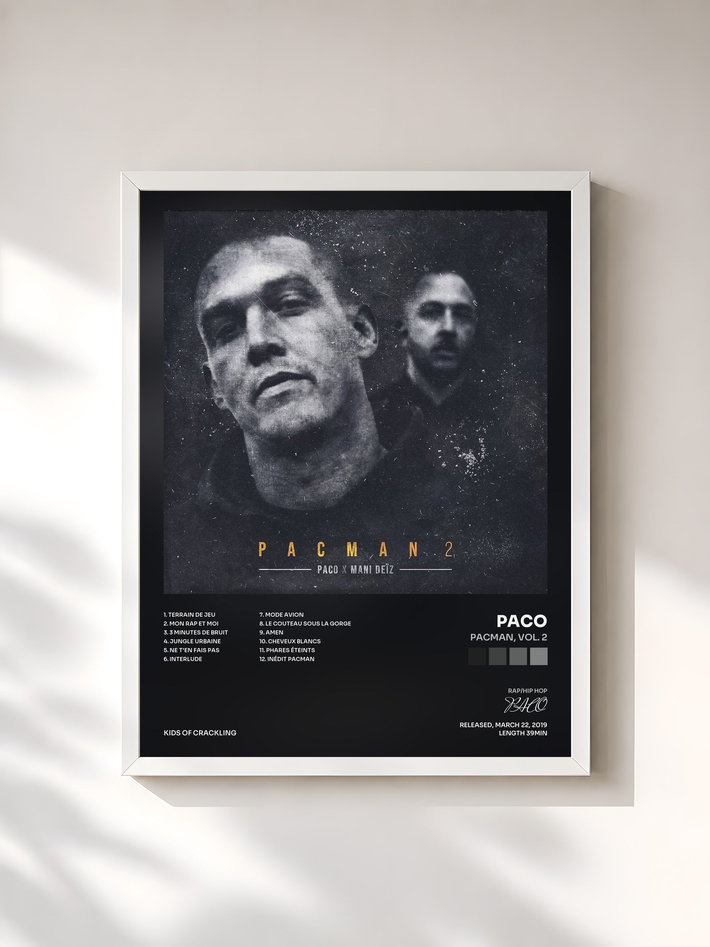#blanc Tableau de l'album Pacman, Vol. 2 de PACO, cadre blanc, imprimé et encadré en France