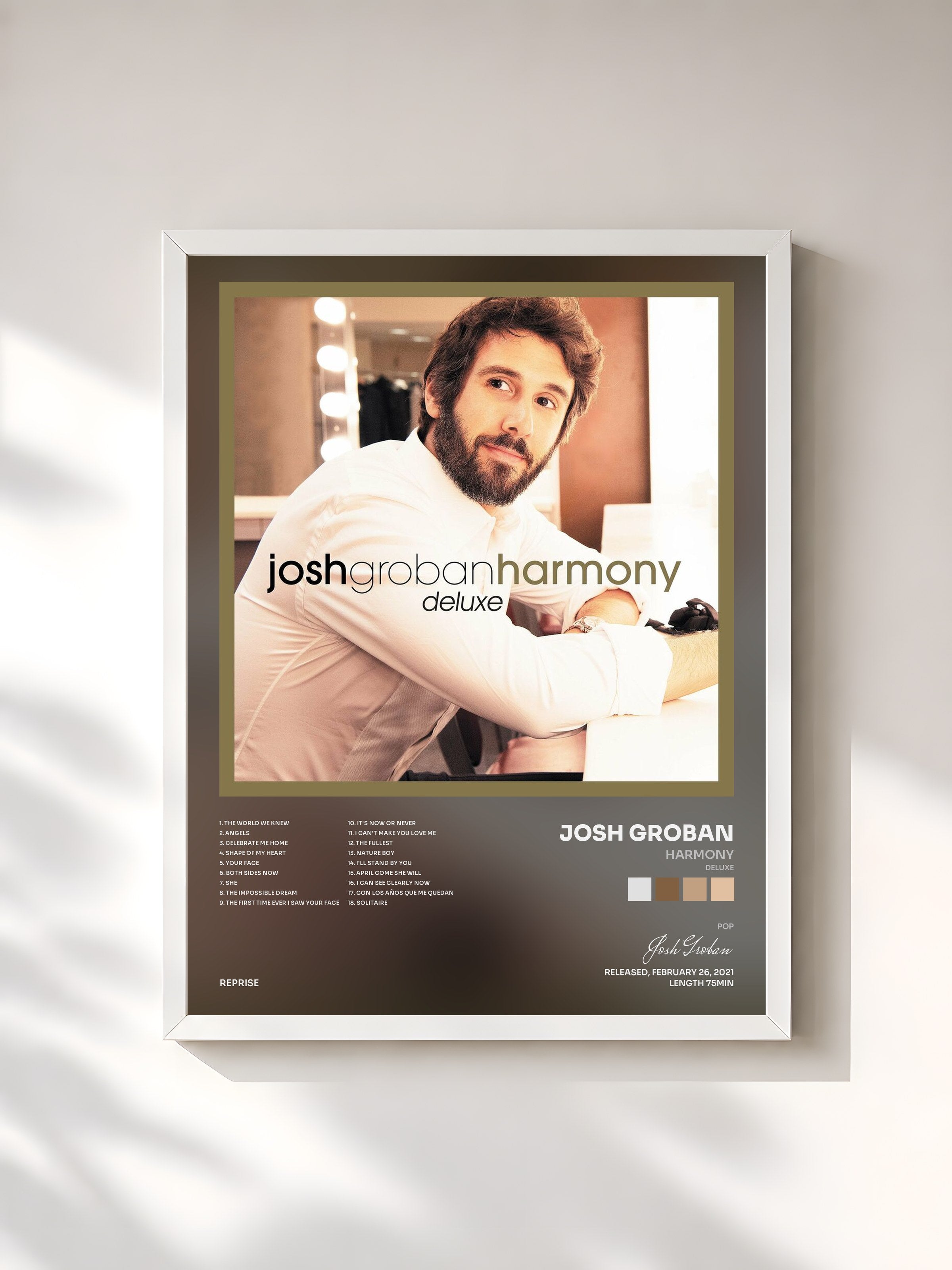 #blanc Tableau de l'album Harmony (Deluxe) de Josh Groban, cadre blanc, imprimé et encadré en France