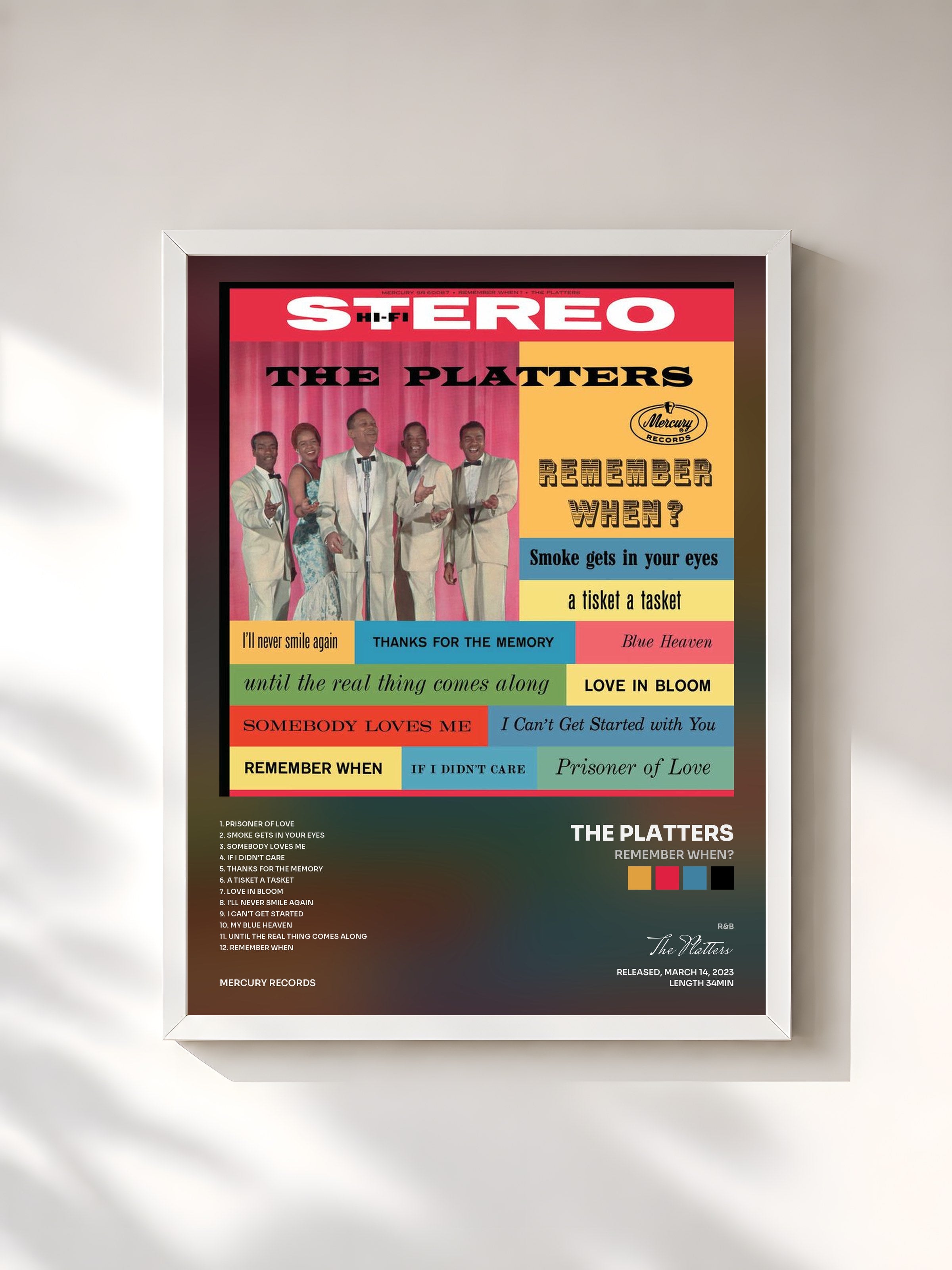 #blanc Tableau de l'album Remember When? de The Platters, cadre blanc, imprimé et encadré en France