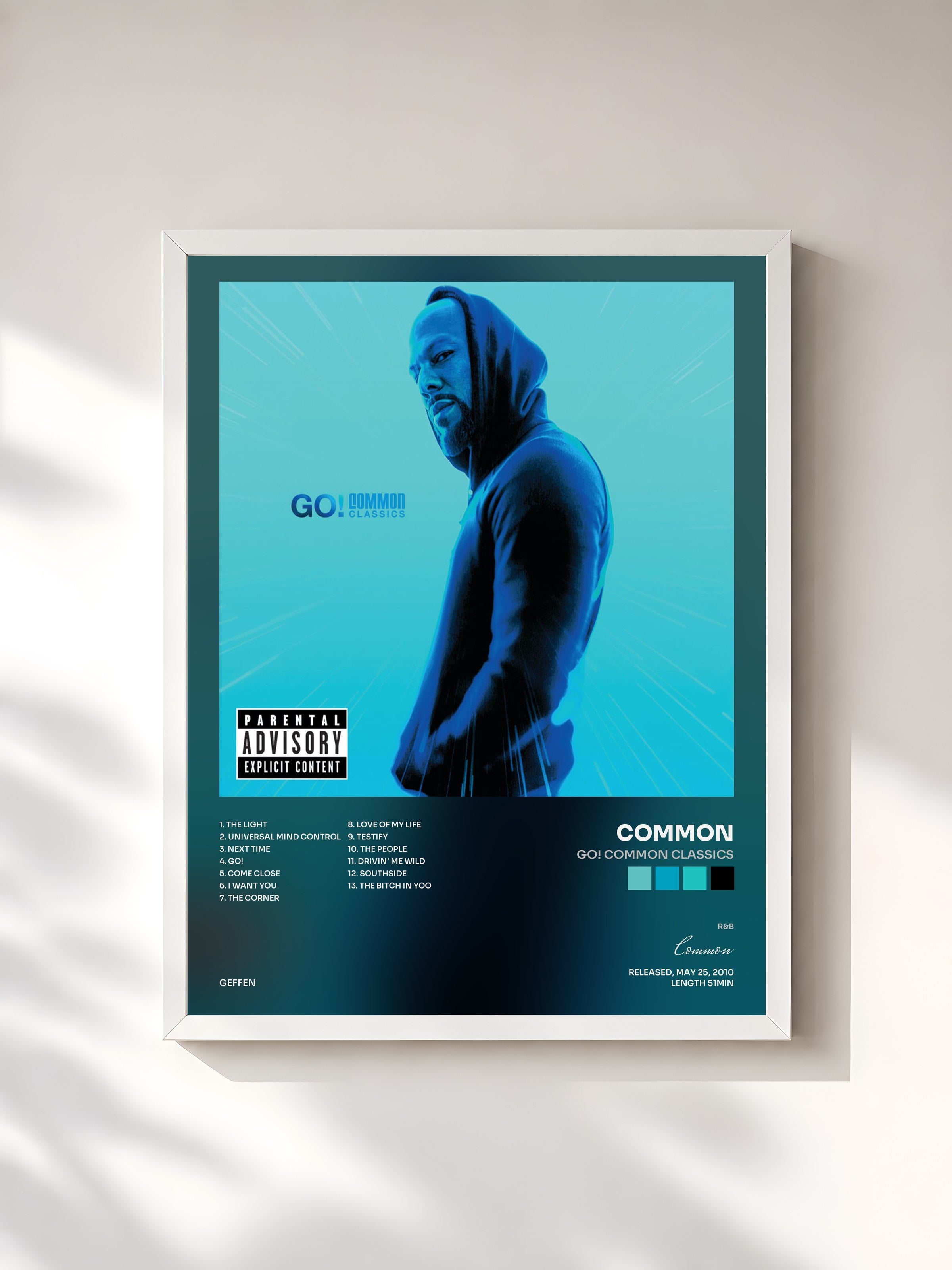 #blanc Tableau de l'album Go! Common Classics de Common, cadre blanc, imprimé et encadré en France