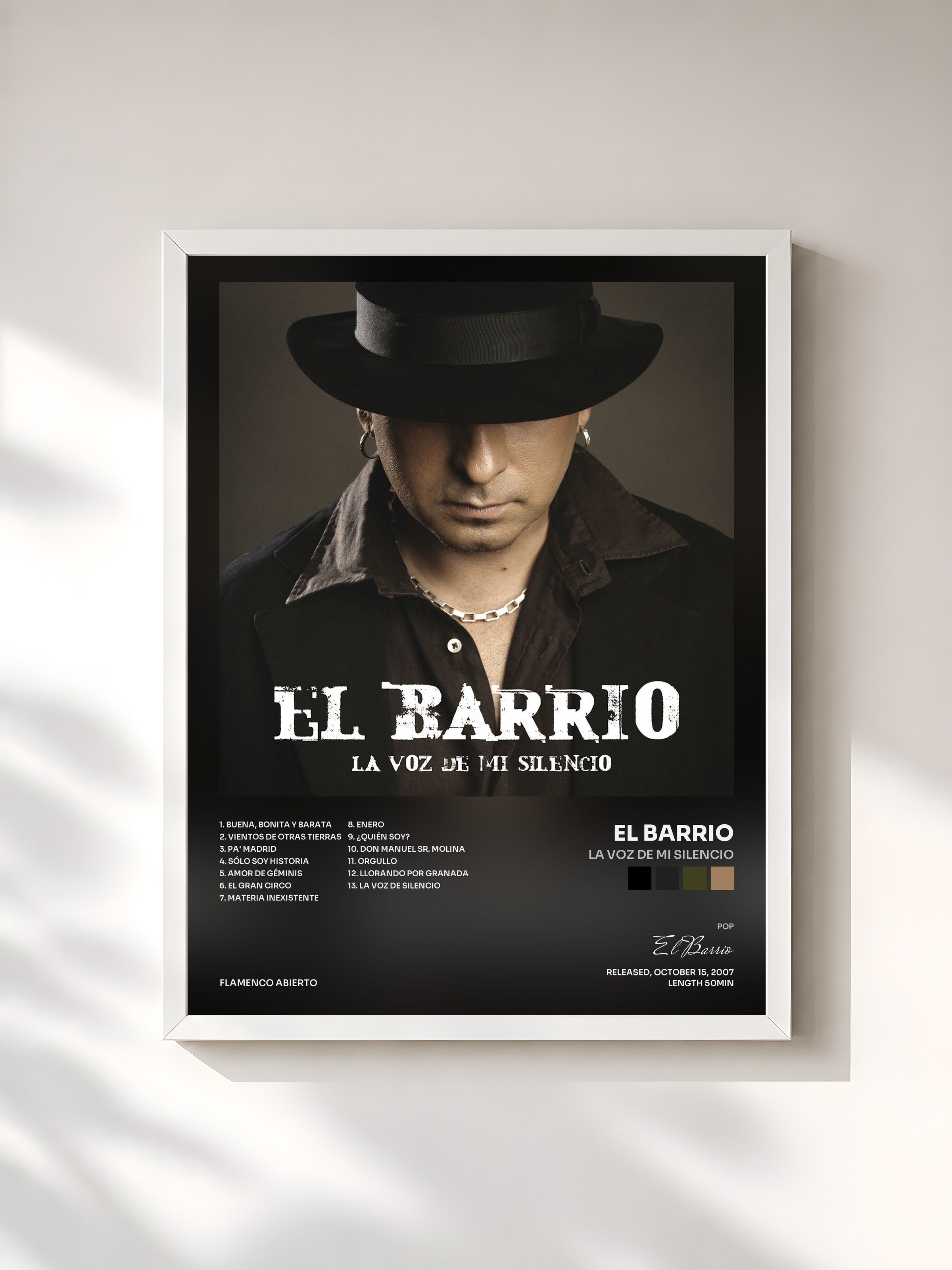 #blanc Tableau de l'album La Voz de Mi Silencio de El Barrio, cadre blanc, imprimé et encadré en France
