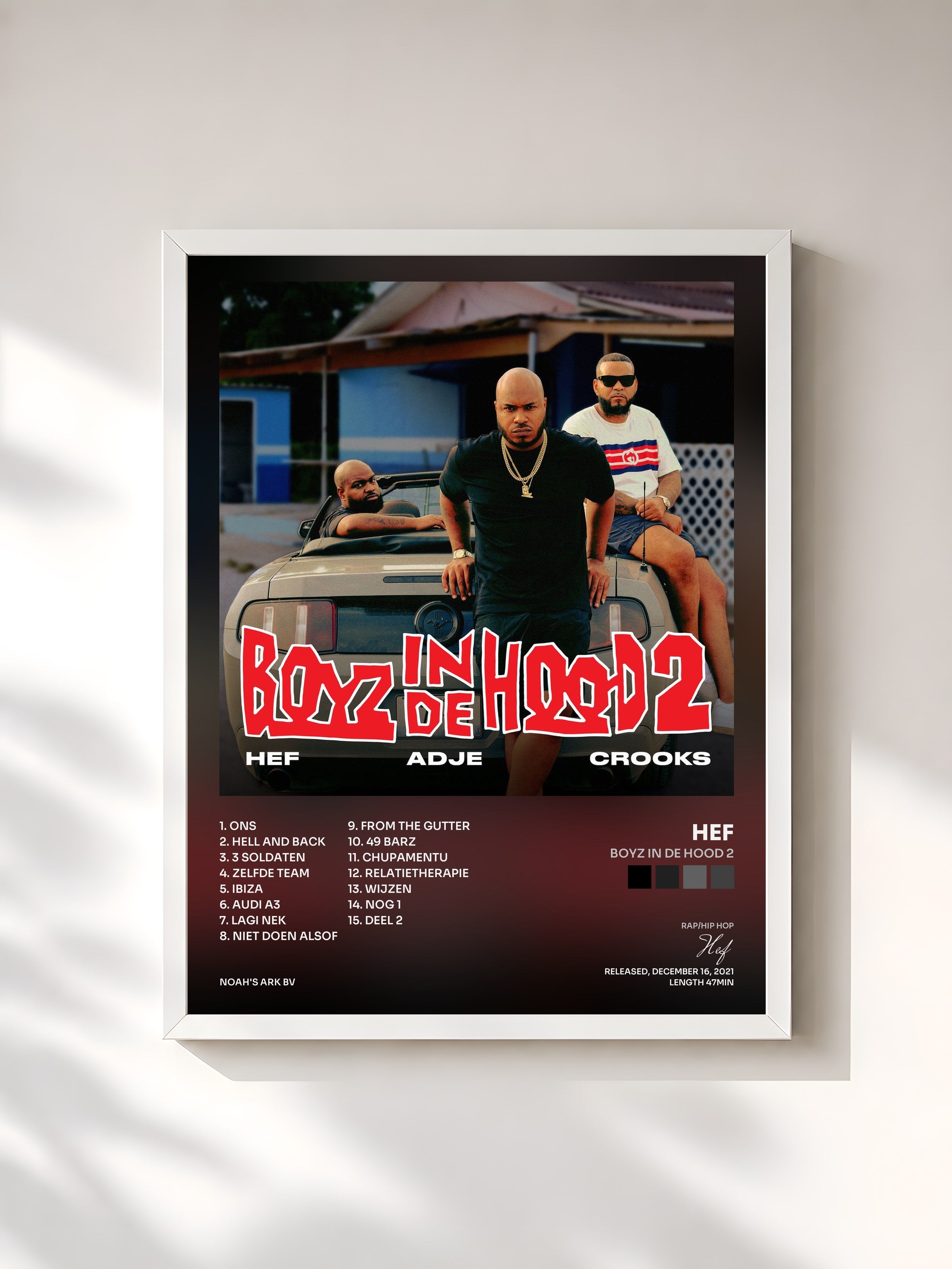 #blanc Tableau de l'album Boyz In De Hood 2 de Hef, cadre blanc, imprimé et encadré en France