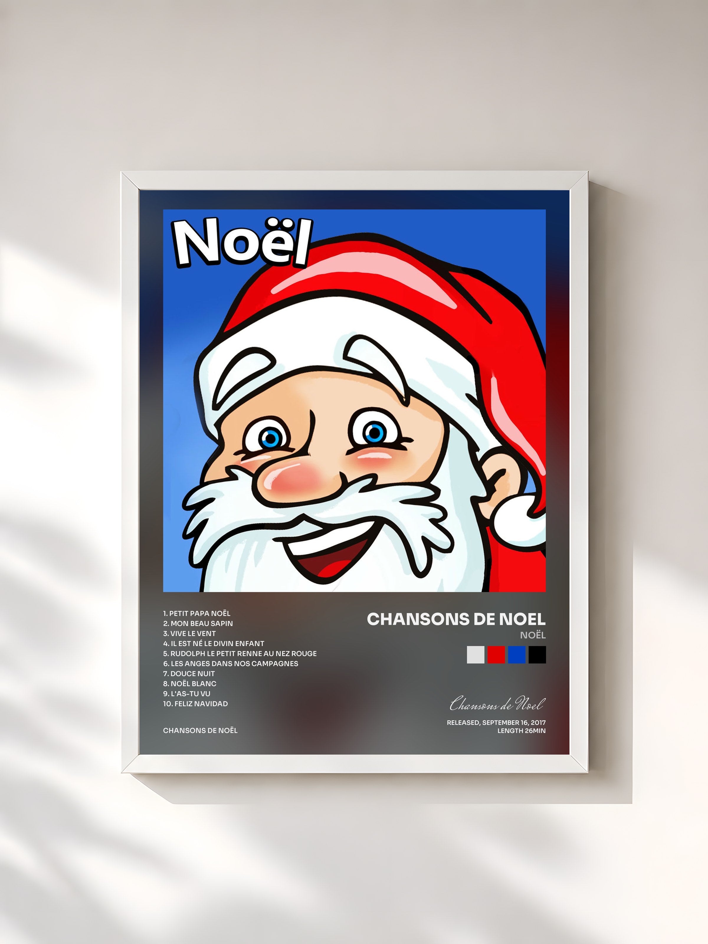 #blanc Tableau de l'album Noël de Chansons de Noel, cadre blanc, imprimé et encadré en France