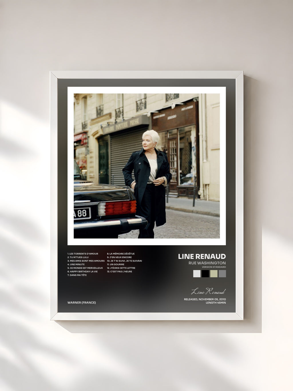 #blanc Tableau de l'album Rue Washington (version standard) de Line Renaud, cadre blanc, imprimé et encadré en France