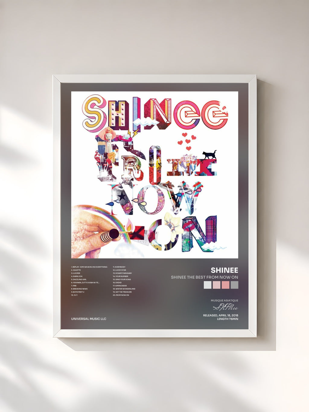 #blanc Tableau de l'album SHINee The Best From Now On de SHINee, cadre blanc, imprimé et encadré en France