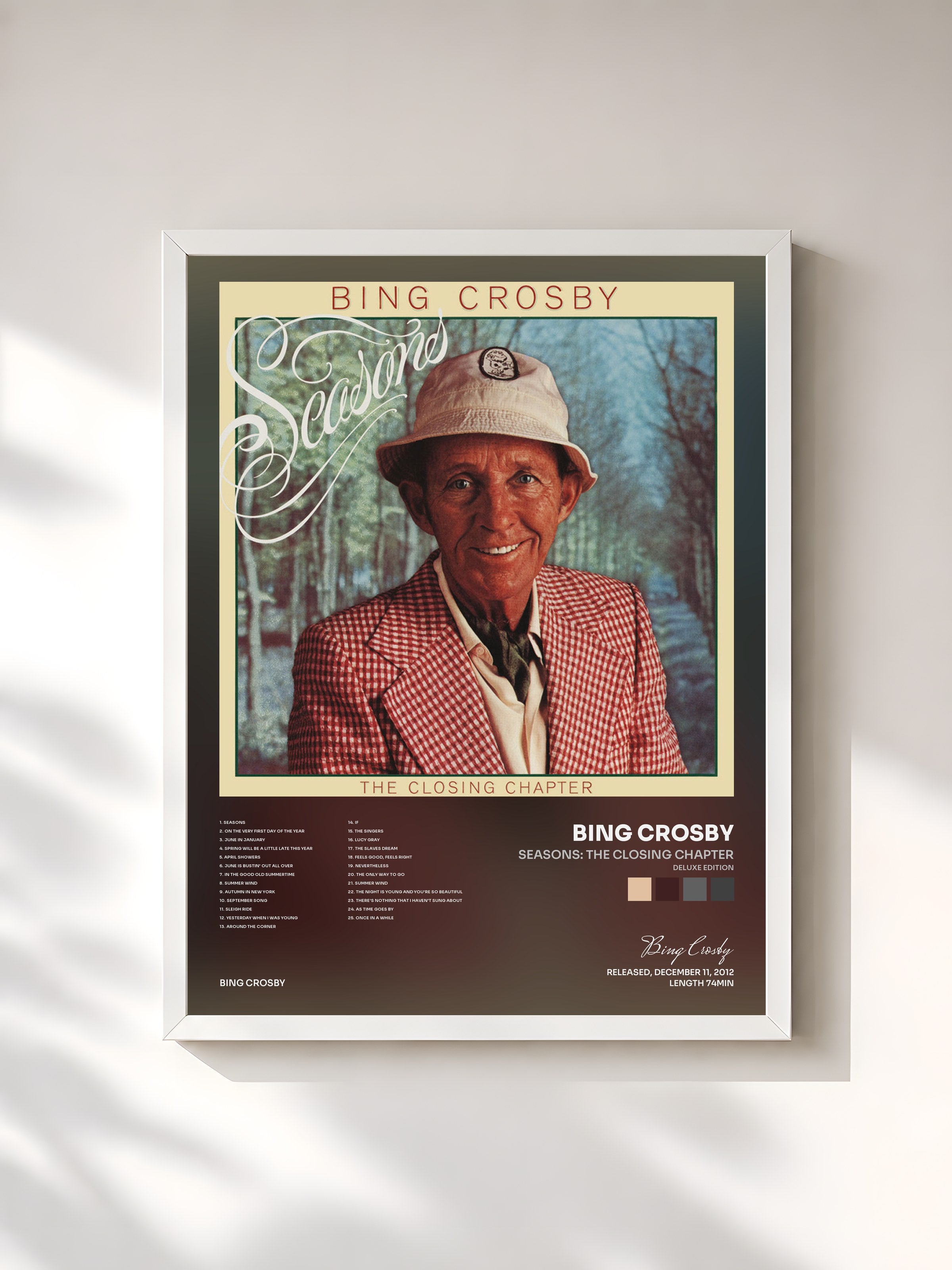 #blanc Tableau de l'album Seasons: The Closing Chapter (Deluxe Edition) de Bing Crosby, cadre blanc, imprimé et encadré en France