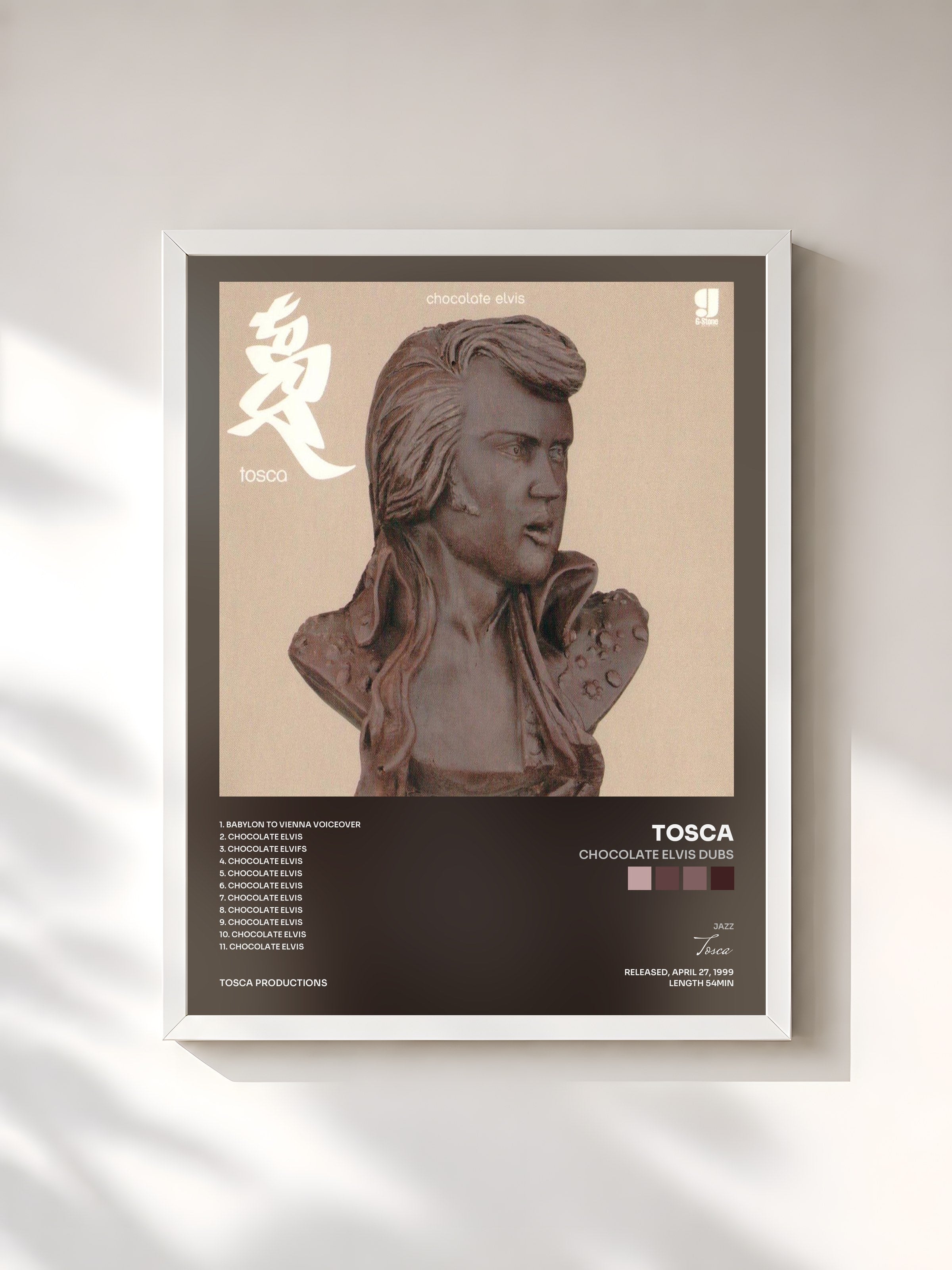#blanc Tableau de l'album Chocolate Elvis Dubs de Tosca, cadre blanc, imprimé et encadré en France