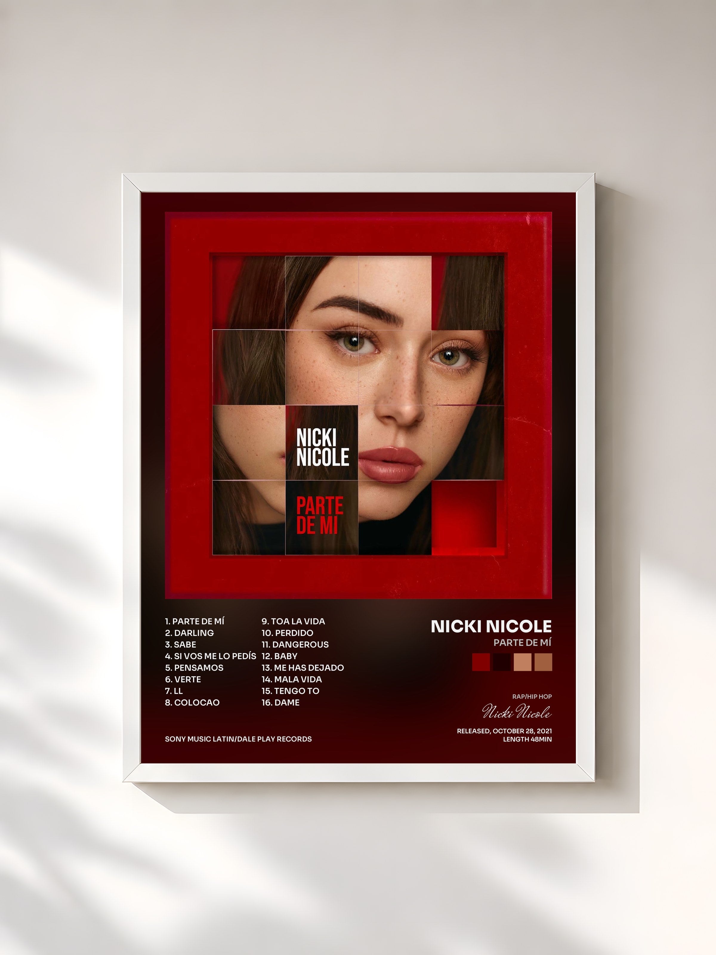 #blanc Tableau de l'album Parte de Mí de Nicki Nicole, cadre blanc, imprimé et encadré en France