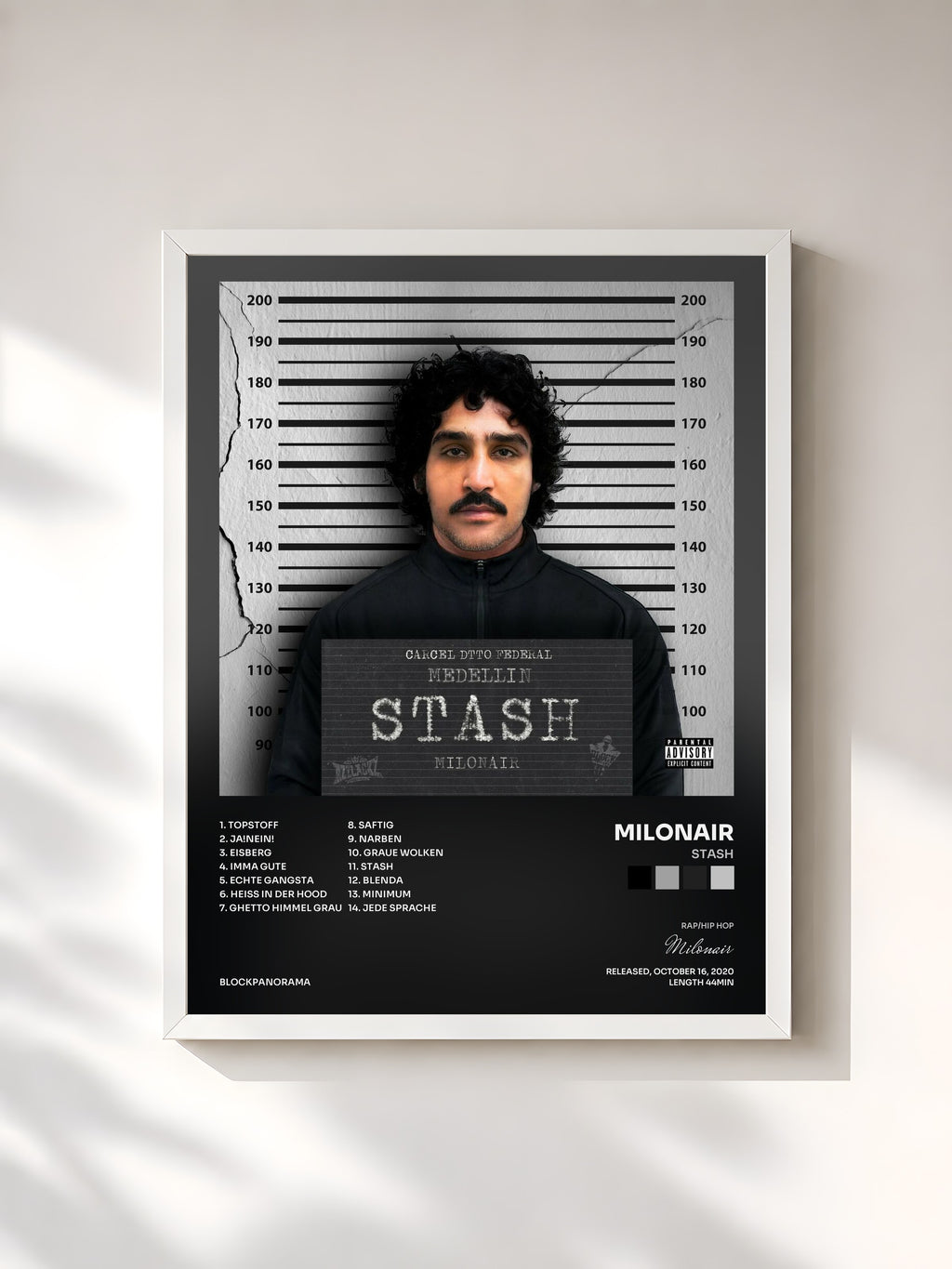#blanc Tableau de l'album STASH de Milonair, cadre blanc, imprimé et encadré en France