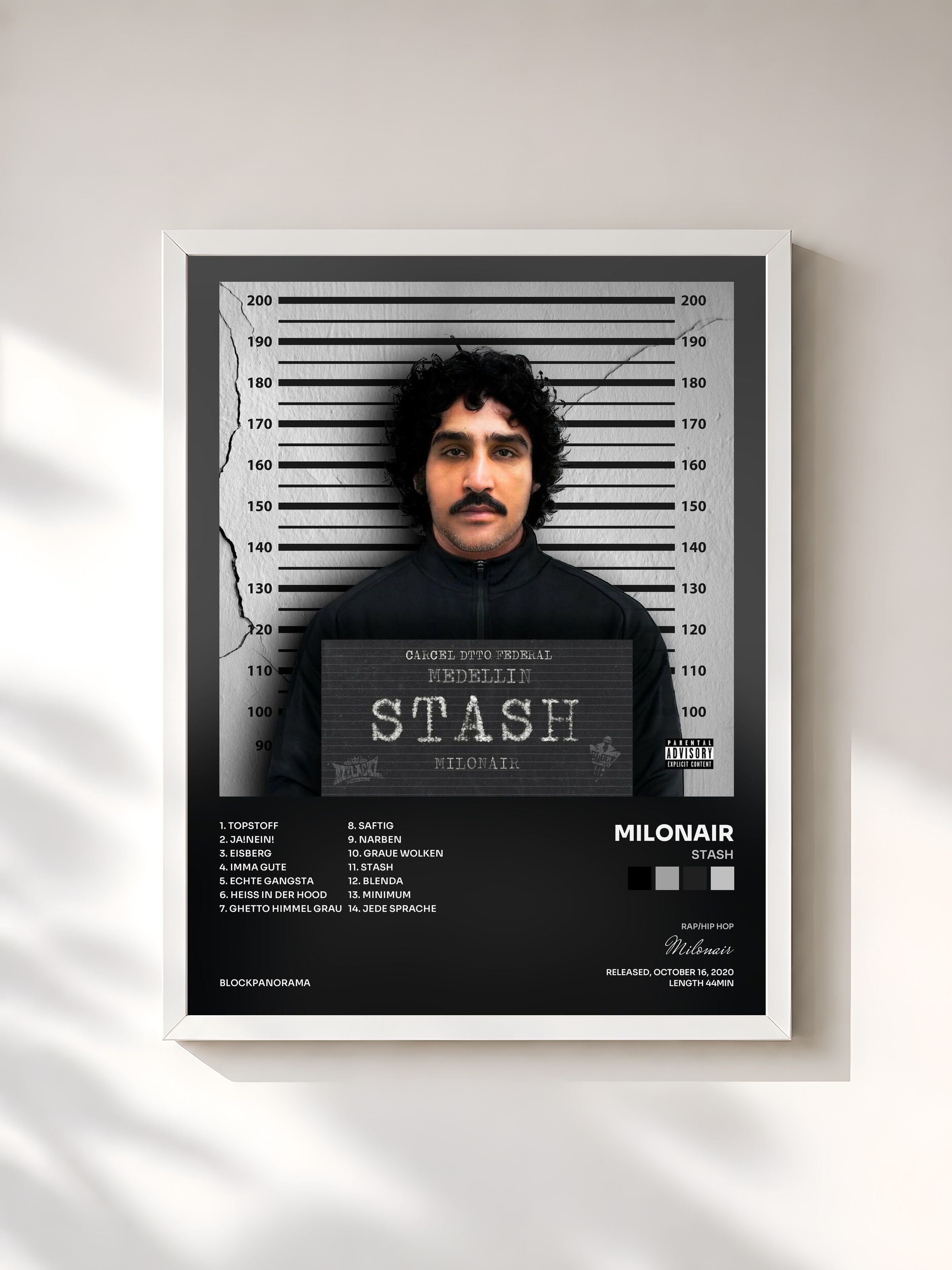 #blanc Tableau de l'album STASH de Milonair, cadre blanc, imprimé et encadré en France