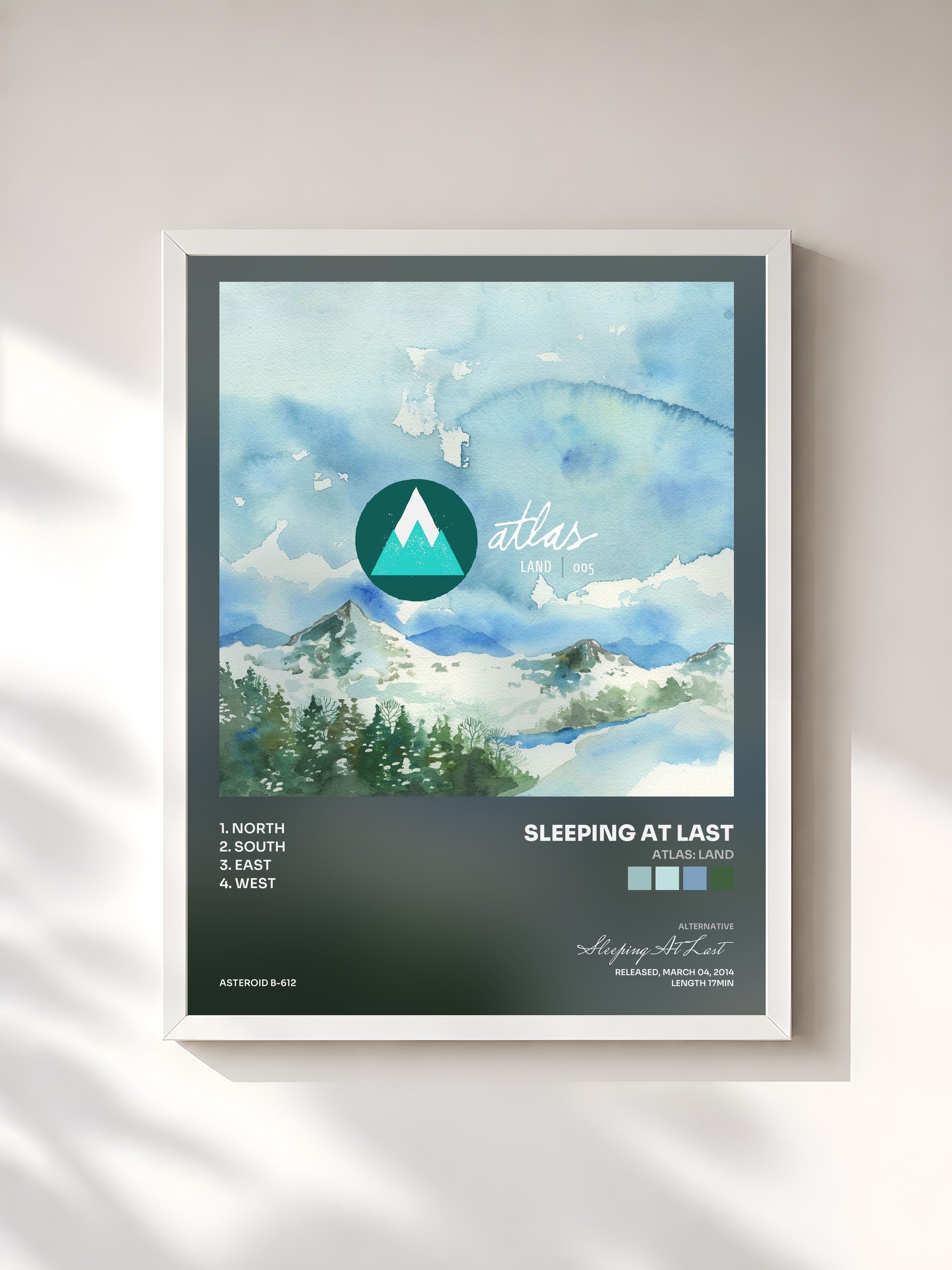 #blanc Tableau de l'album Atlas: Land de Sleeping At Last, cadre blanc, imprimé et encadré en France