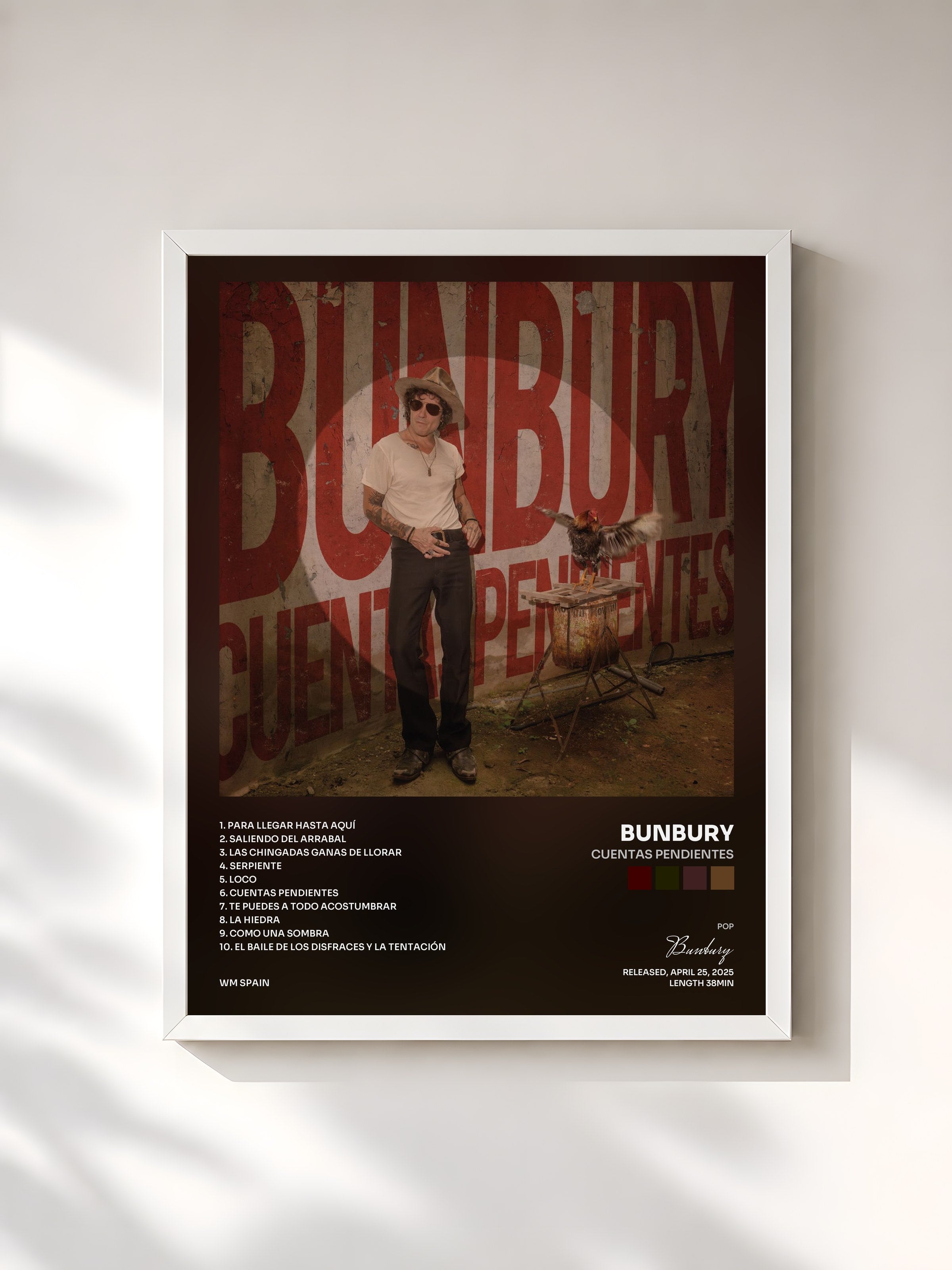 #blanc Tableau de l'album Cuentas pendientes de Bunbury, cadre blanc, imprimé et encadré en France