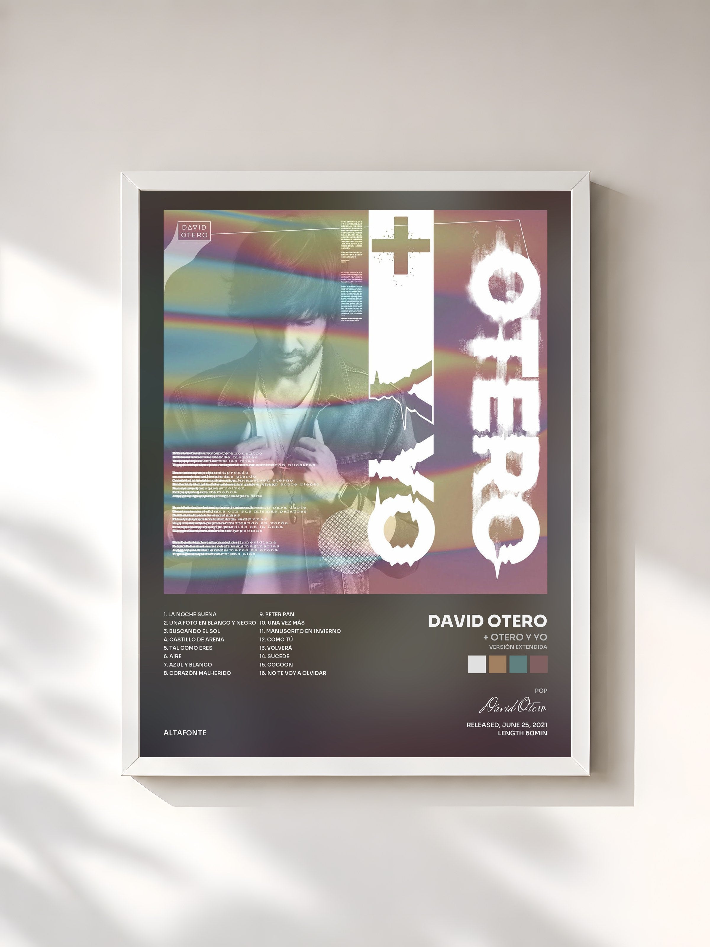 #blanc Tableau de l'album + Otero y Yo (Versión Extendida) de David Otero, cadre blanc, imprimé et encadré en France