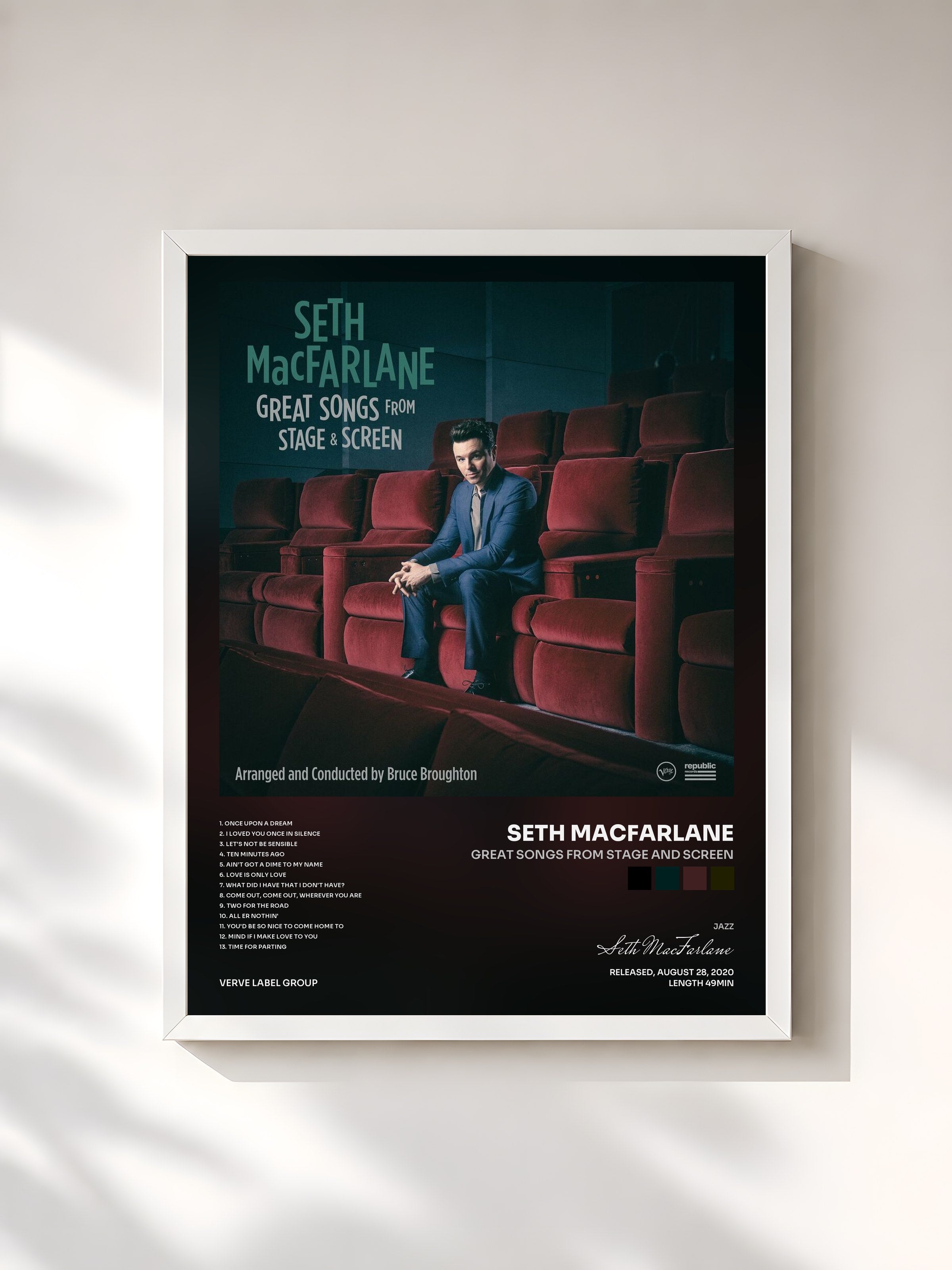 #blanc Tableau de l'album Great Songs From Stage And Screen de Seth MacFarlane, cadre blanc, imprimé et encadré en France