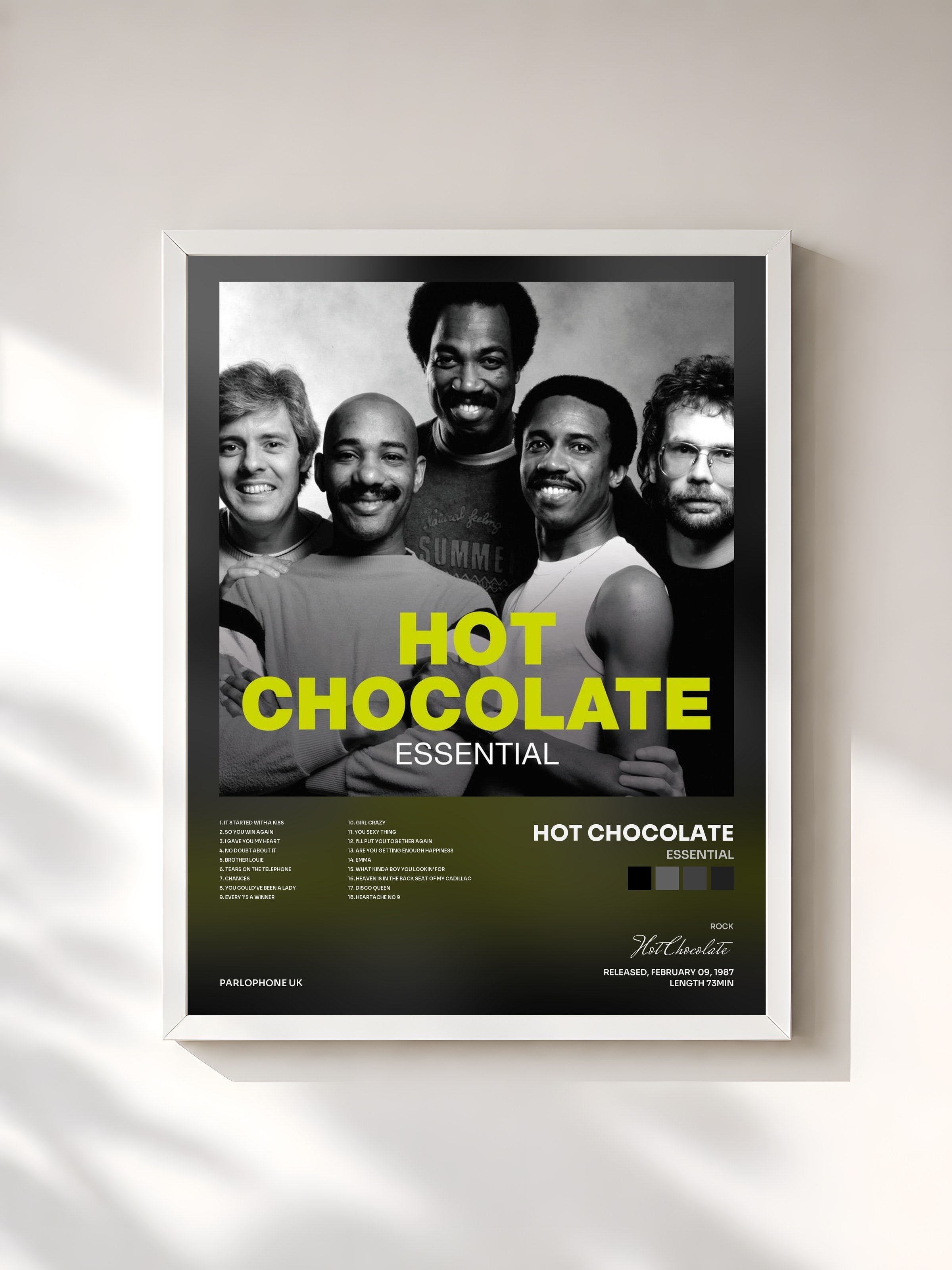 #blanc Tableau de l'album Essential de Hot Chocolate, cadre blanc, imprimé et encadré en France