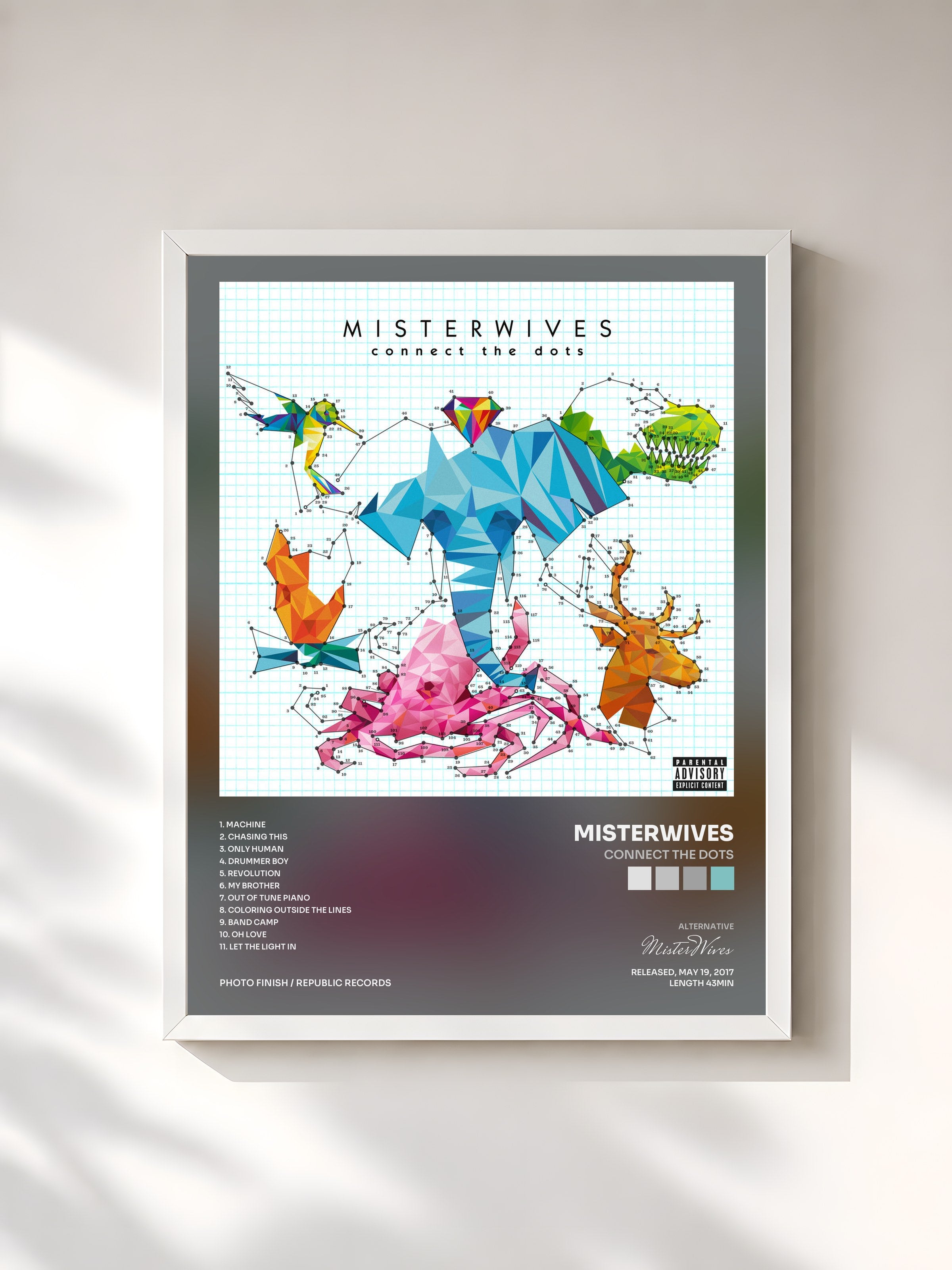 #blanc Tableau de l'album Connect The Dots de MisterWives, cadre blanc, imprimé et encadré en France