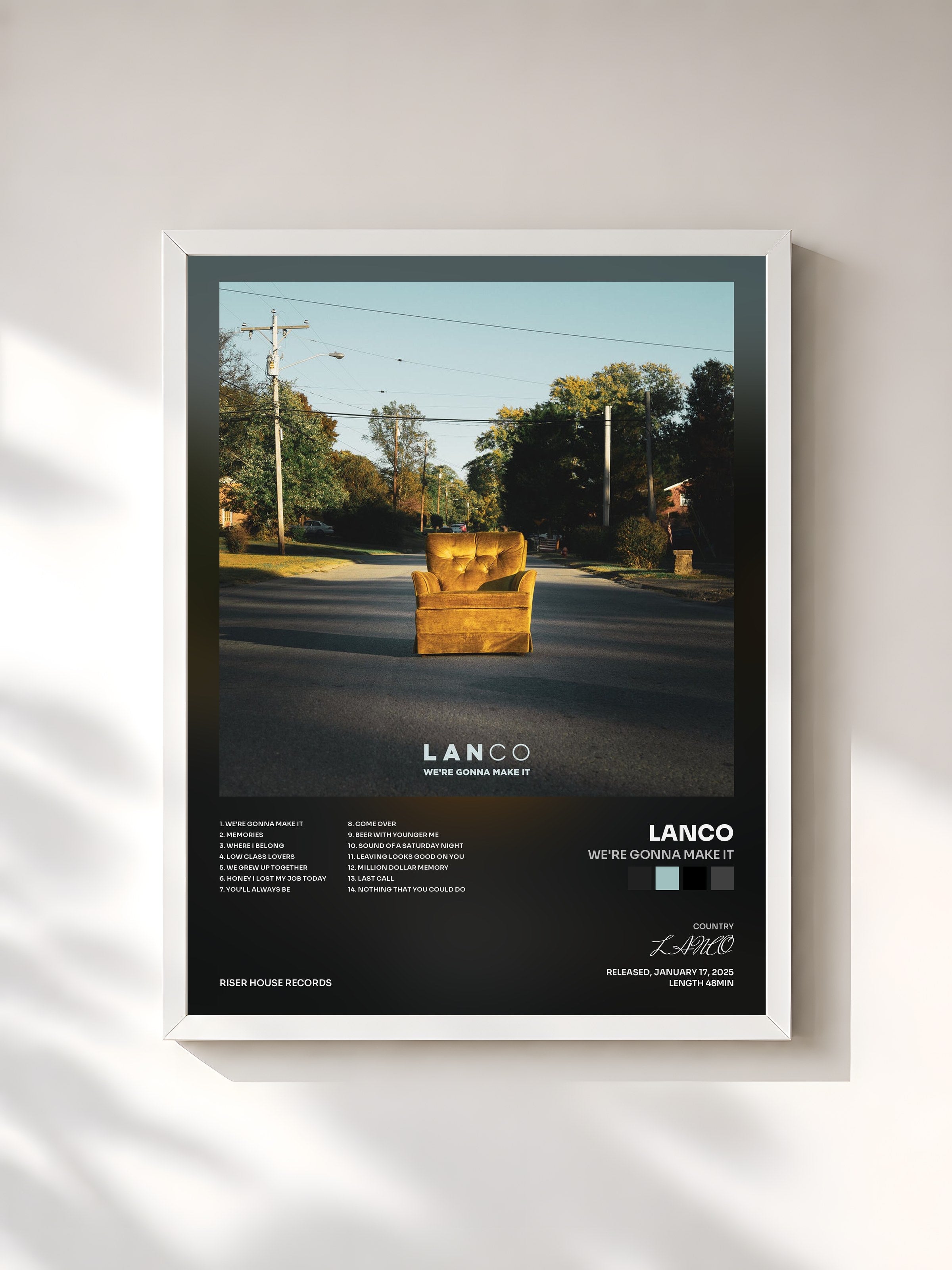 #blanc Tableau de l'album We're Gonna Make It de LANCO, cadre blanc, imprimé et encadré en France