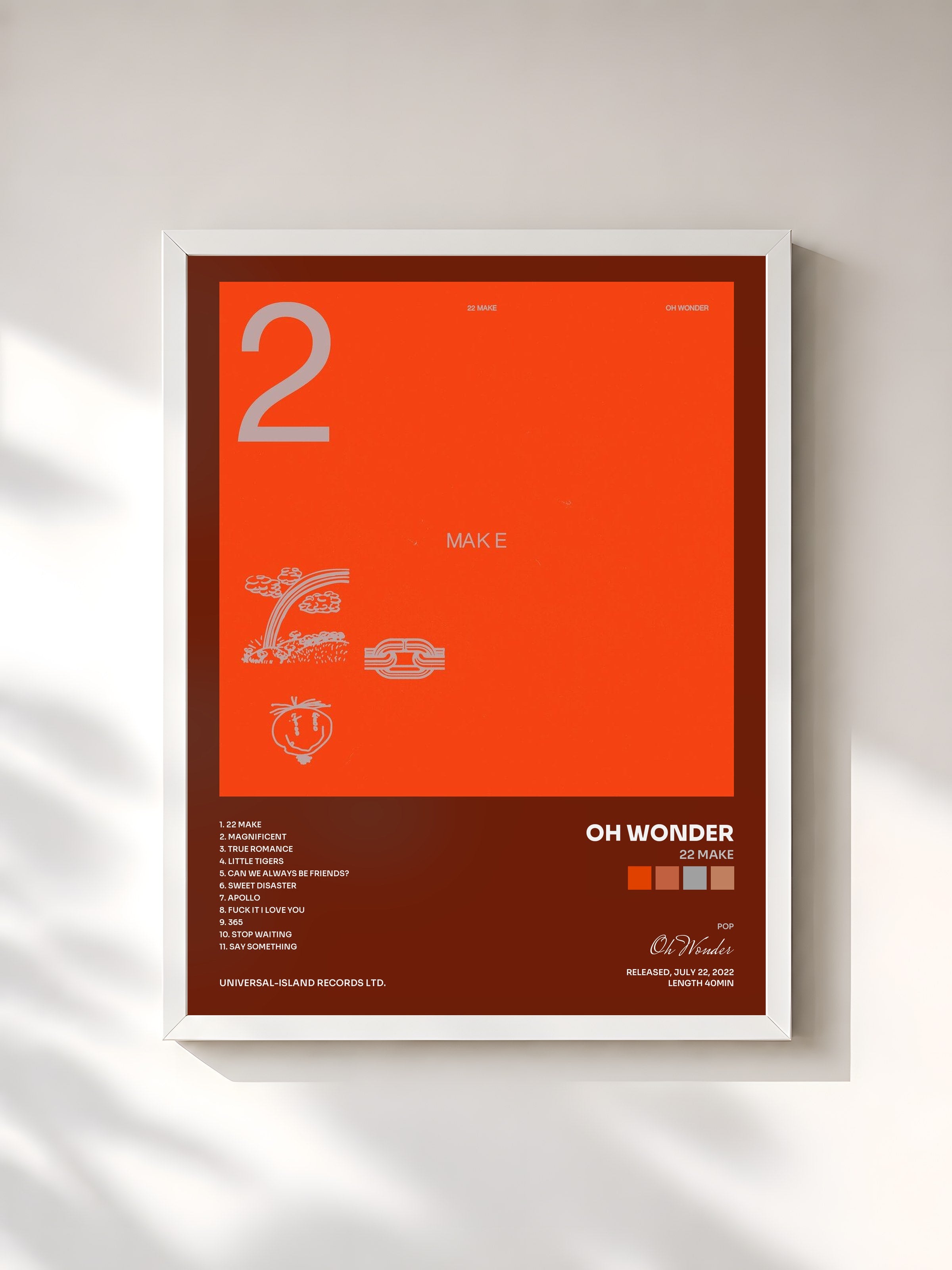 #blanc Tableau de l'album 22 Make de Oh Wonder, cadre blanc, imprimé et encadré en France