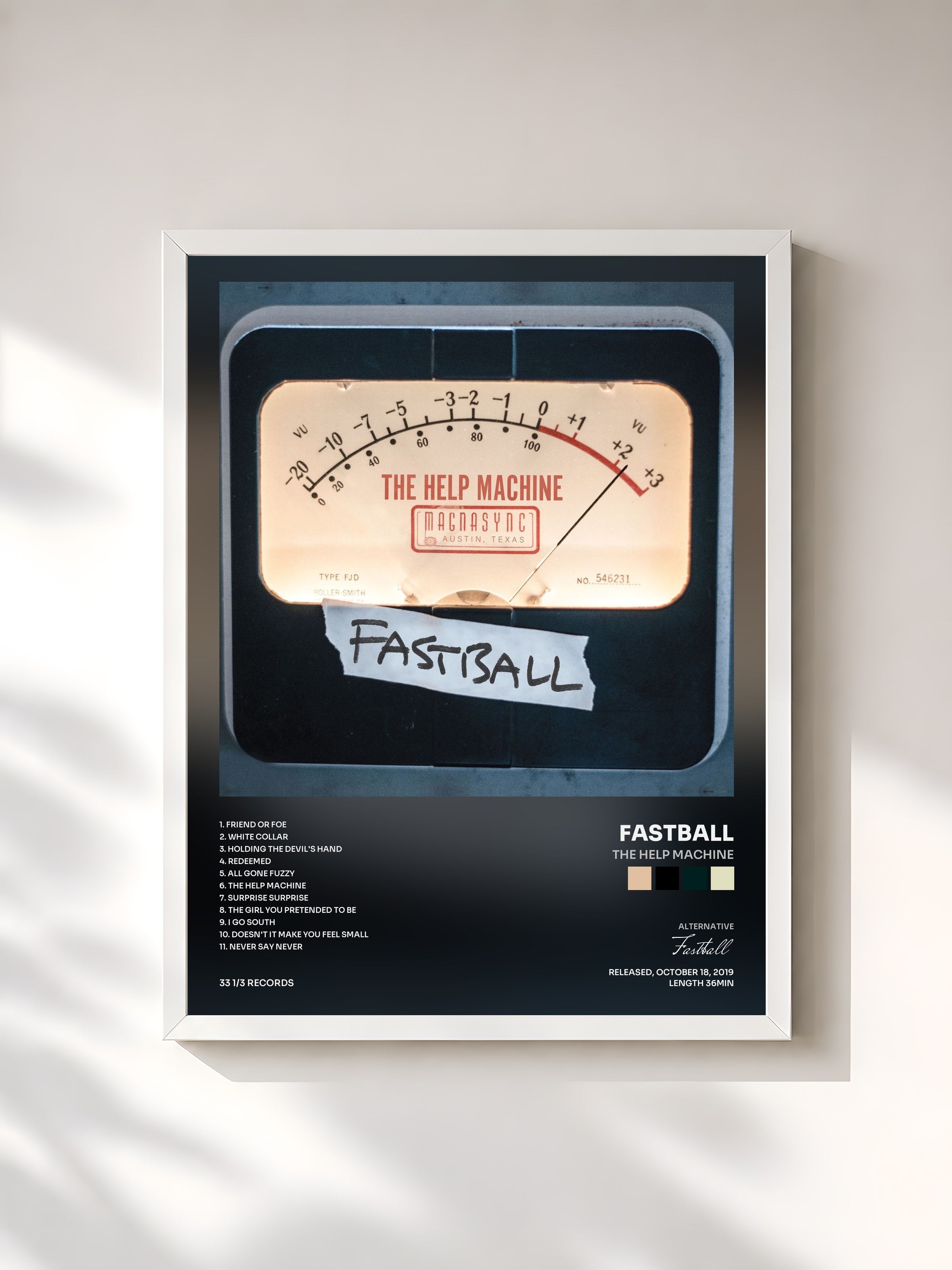 #blanc Tableau de l'album The Help Machine de Fastball, cadre blanc, imprimé et encadré en France