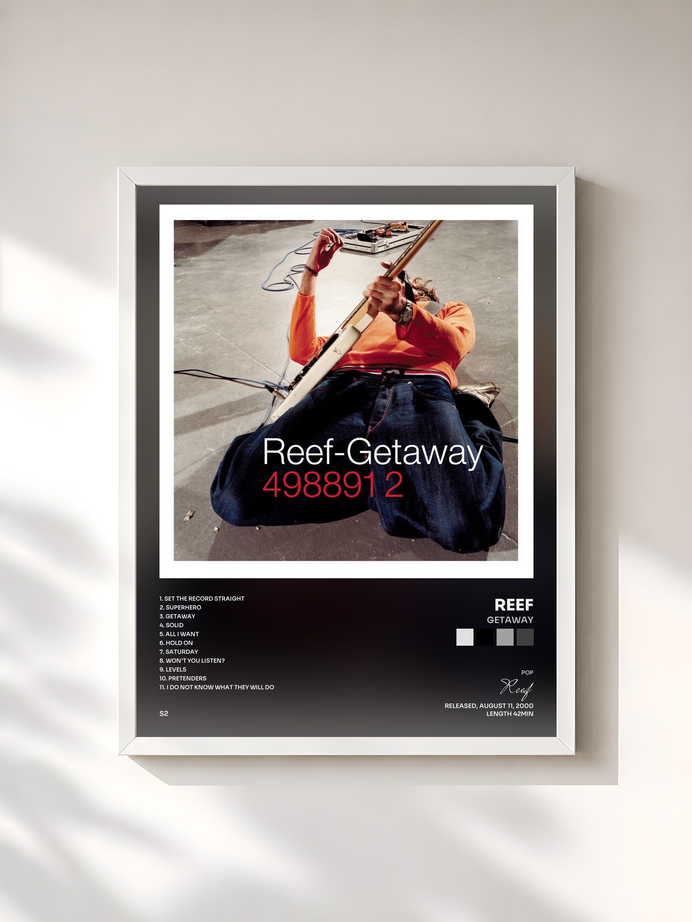 #blanc Tableau de l'album Getaway de Reef, cadre blanc, imprimé et encadré en France