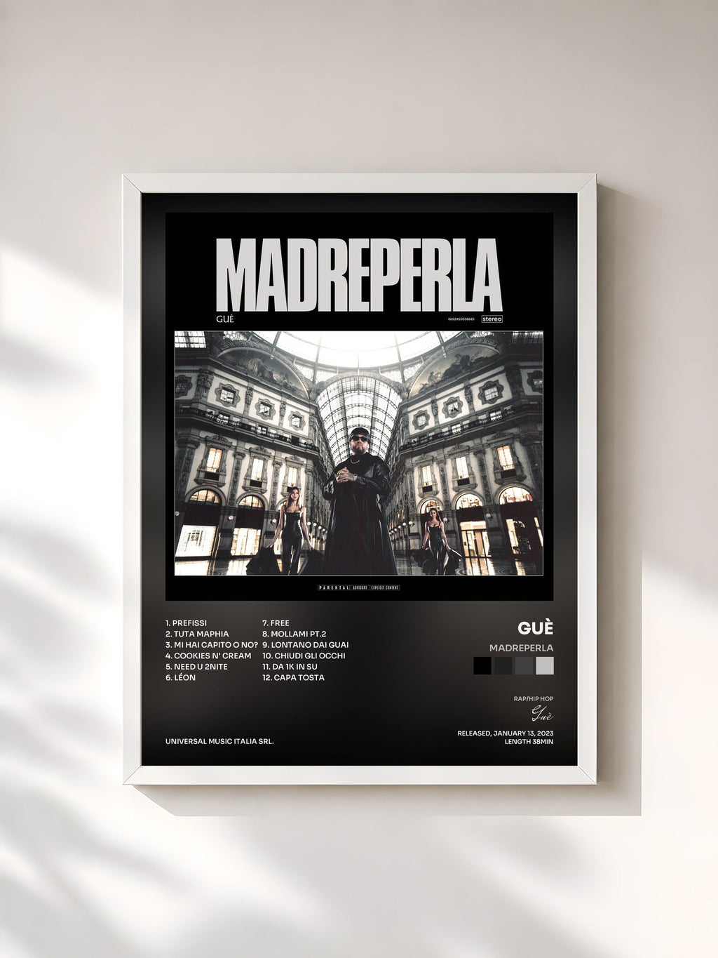 #blanc Tableau de l'album Madreperla de Guè, cadre blanc, imprimé et encadré en France