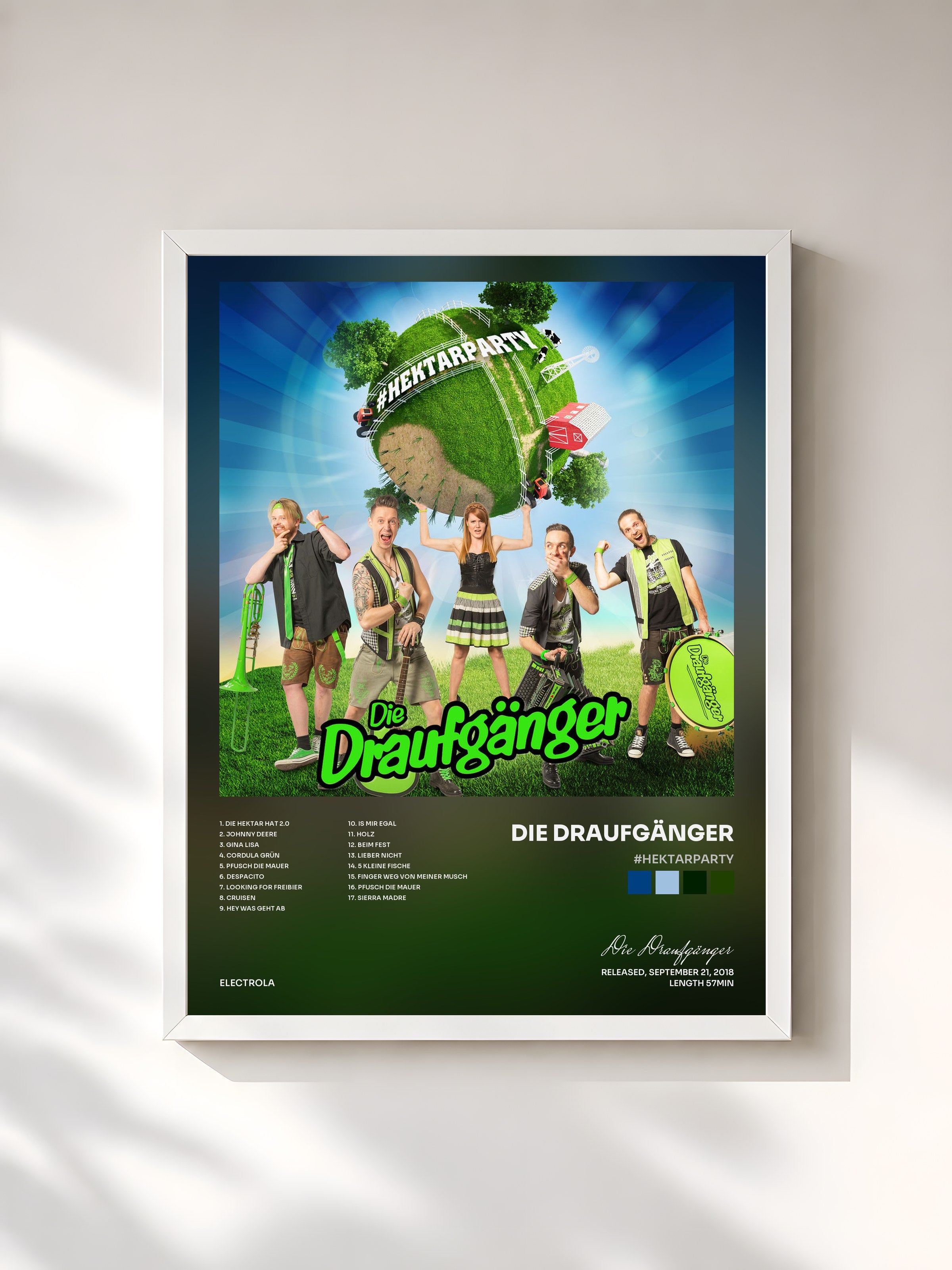 #blanc Tableau de l'album #Hektarparty de Die Draufgänger, cadre blanc, imprimé et encadré en France