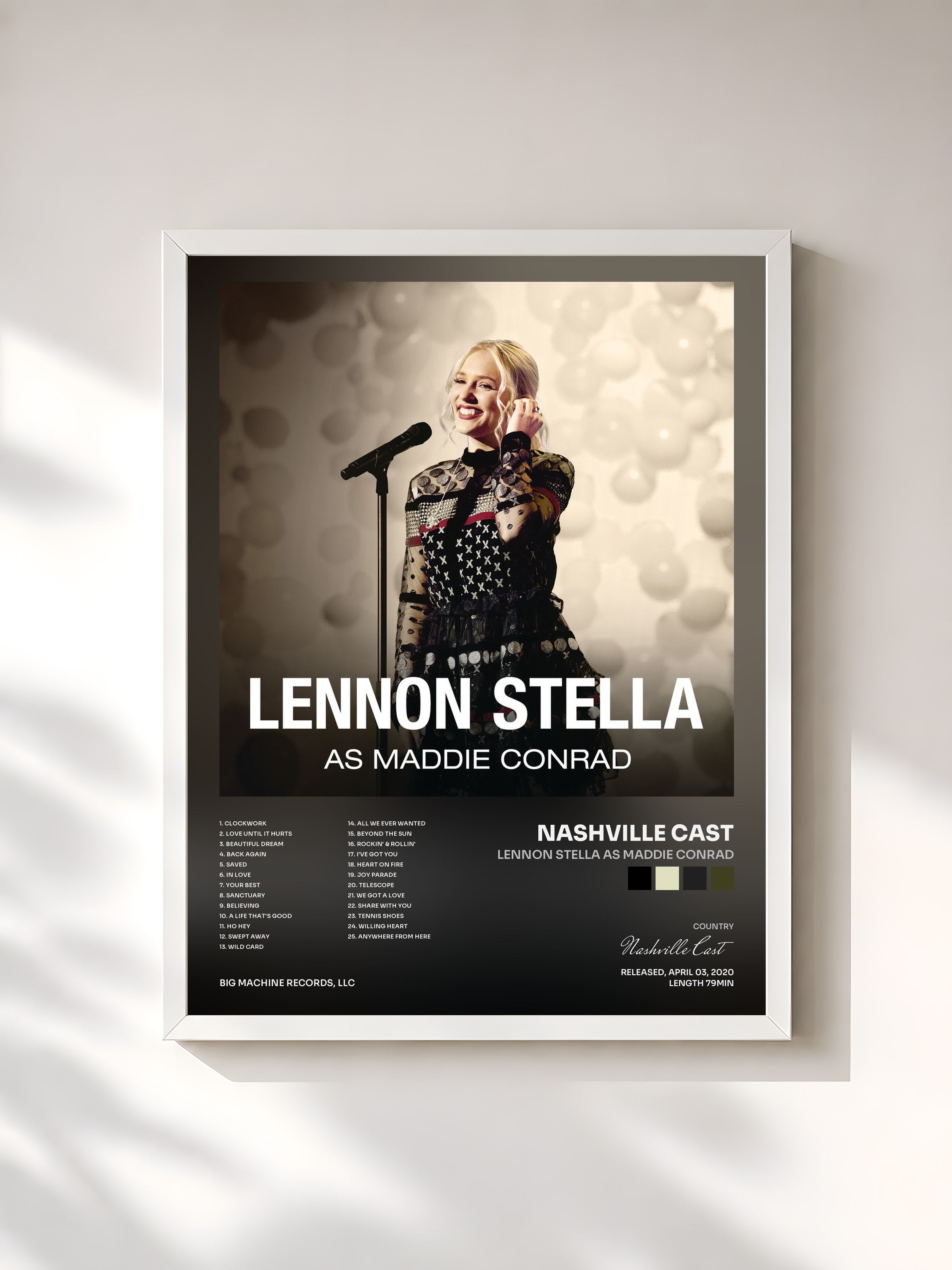 #blanc Tableau de l'album Lennon Stella As Maddie Conrad de Nashville Cast, cadre blanc, imprimé et encadré en France