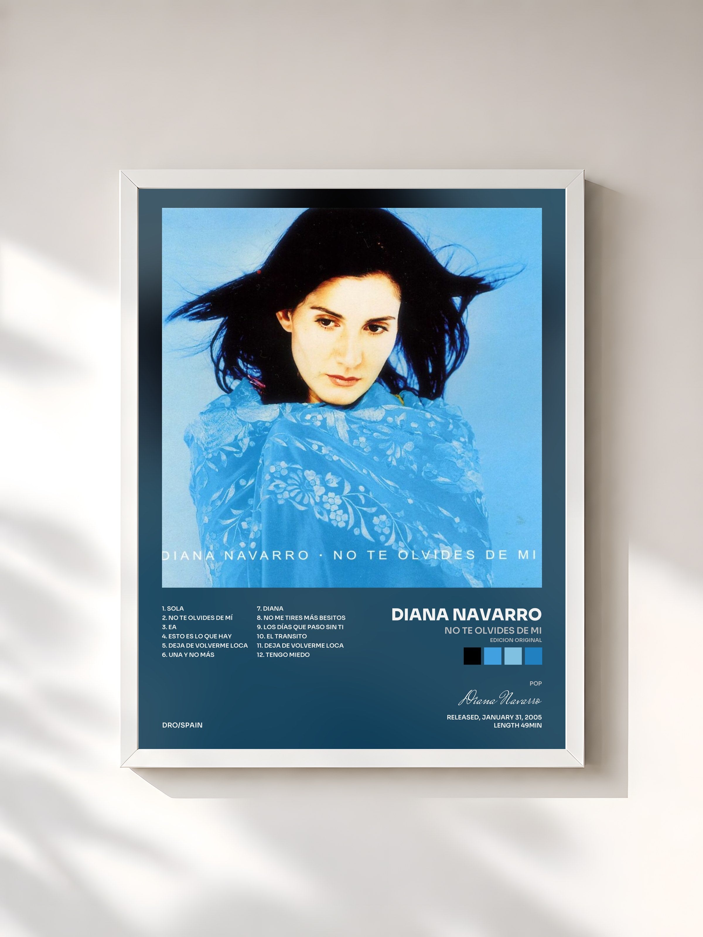 #blanc Tableau de l'album No te olvides de mi (edicion original) de Diana Navarro, cadre blanc, imprimé et encadré en France