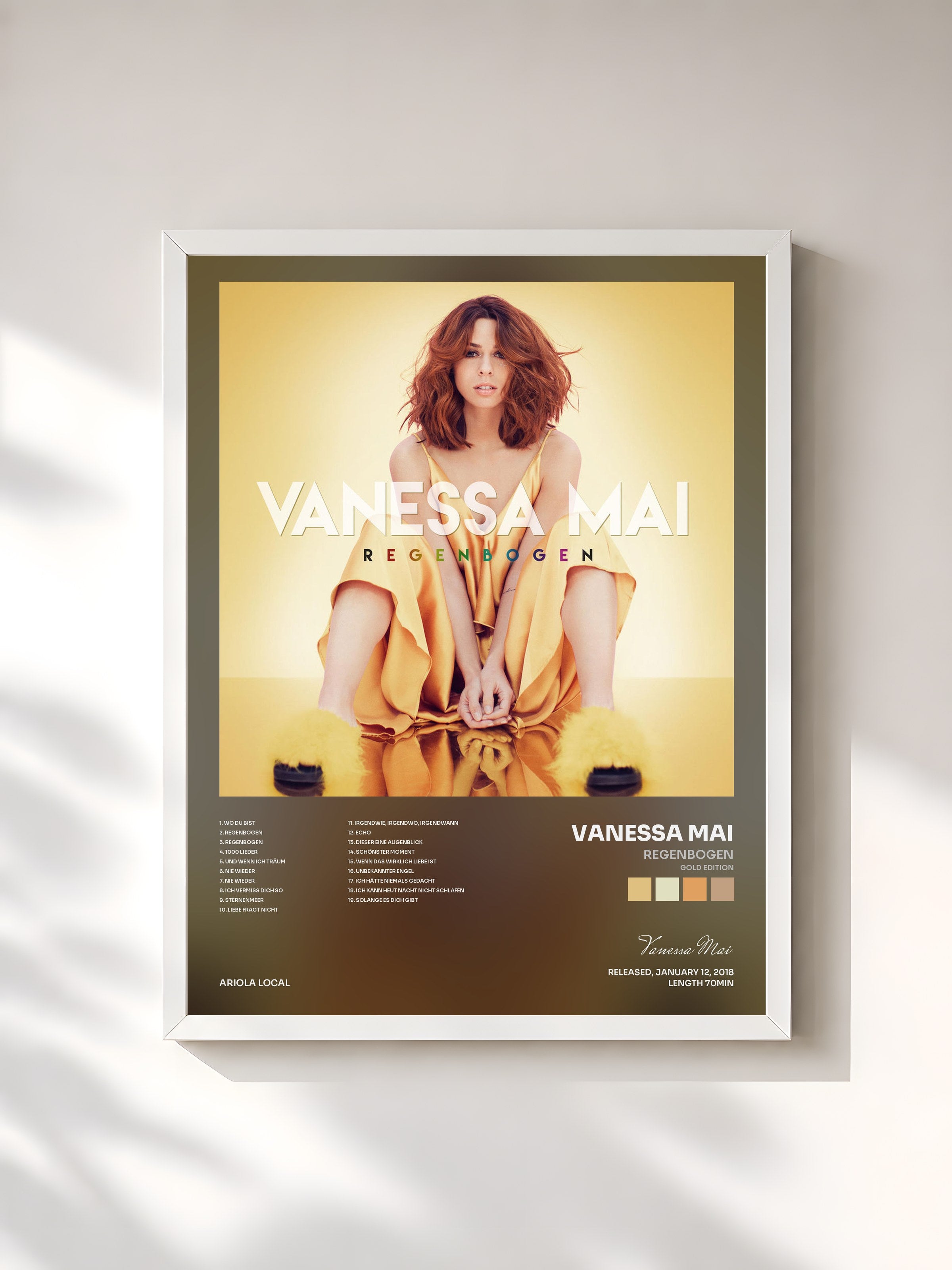 #blanc Tableau de l'album Regenbogen (Gold Edition) de Vanessa Mai, cadre blanc, imprimé et encadré en France