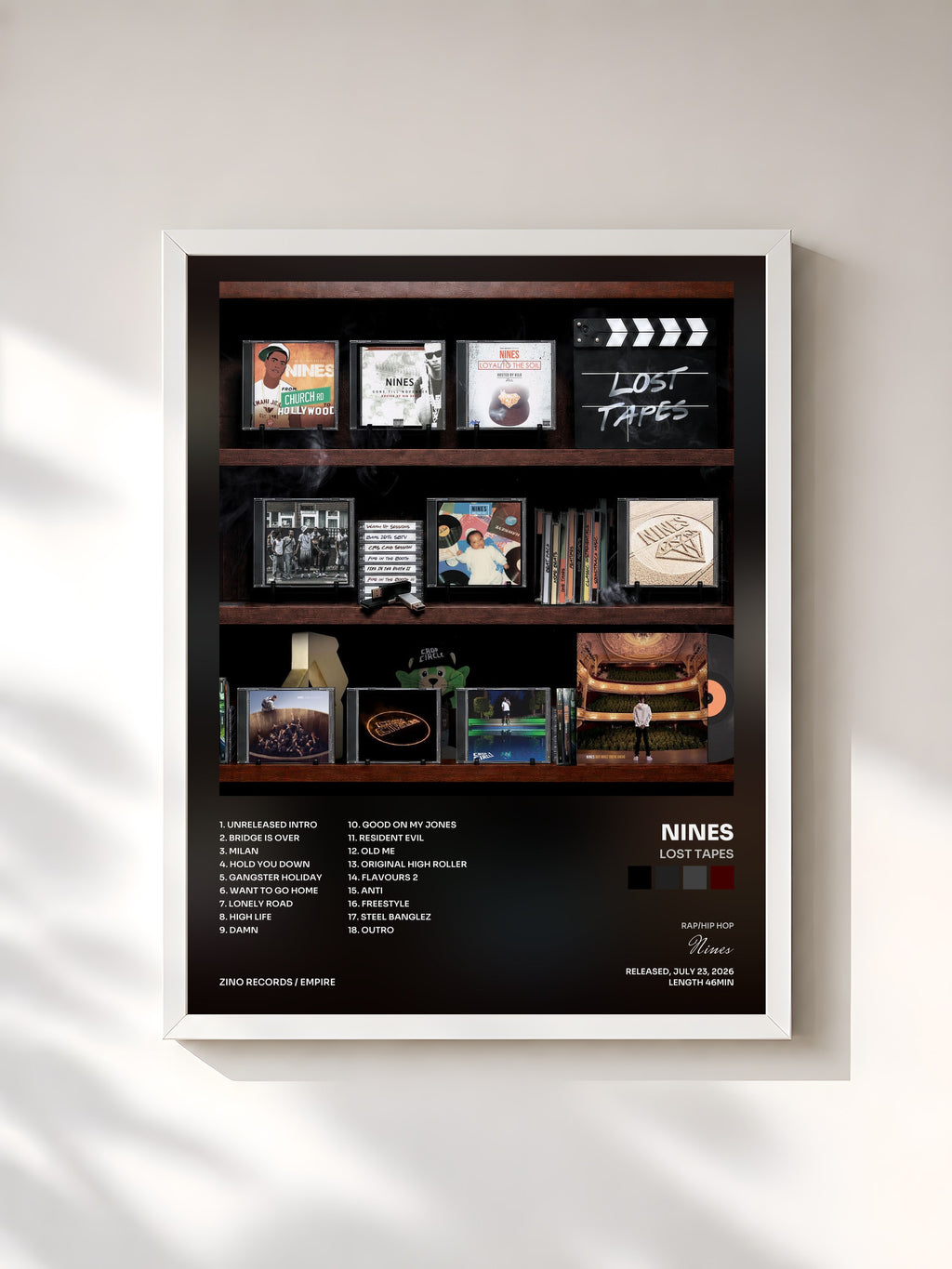 #blanc Lost Tapes by Nines as a framed art print, white frame, printed and framed in France
