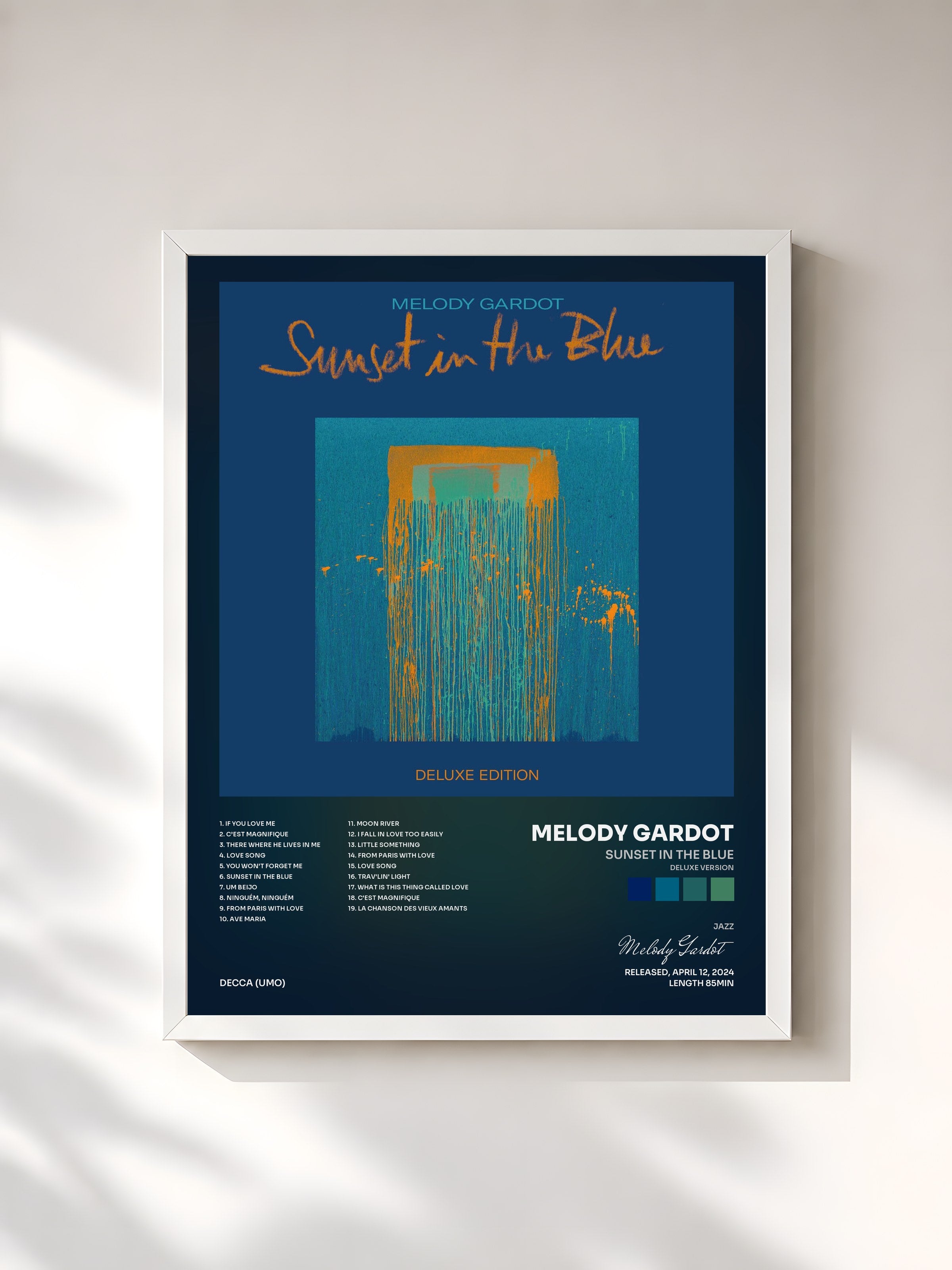 #blanc Tableau de l'album Sunset In The Blue (Deluxe Version) de Melody Gardot, cadre blanc, imprimé et encadré en France