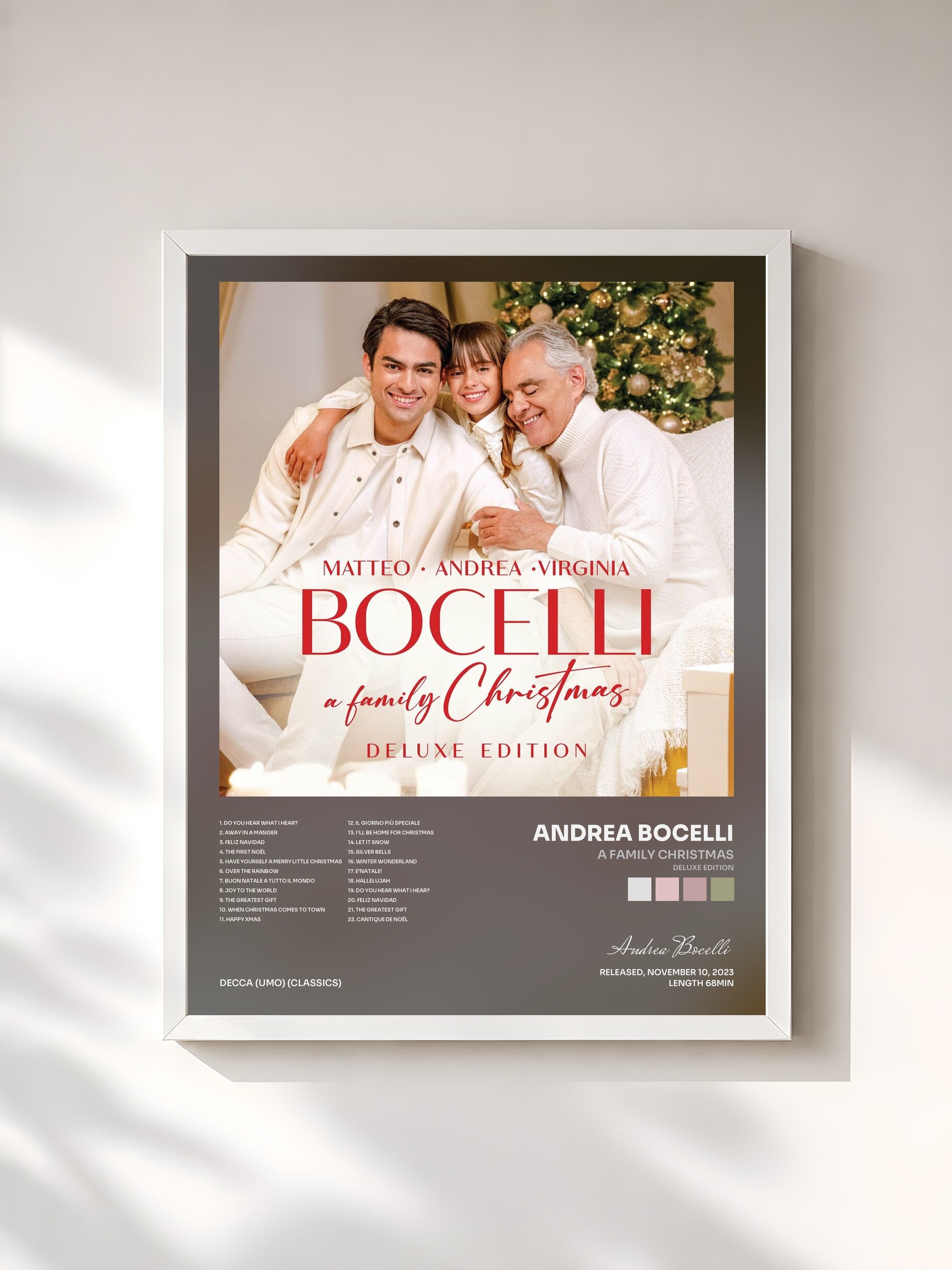 #blanc Tableau de l'album A Family Christmas (Deluxe Edition) de Andrea Bocelli, cadre blanc, imprimé et encadré en France