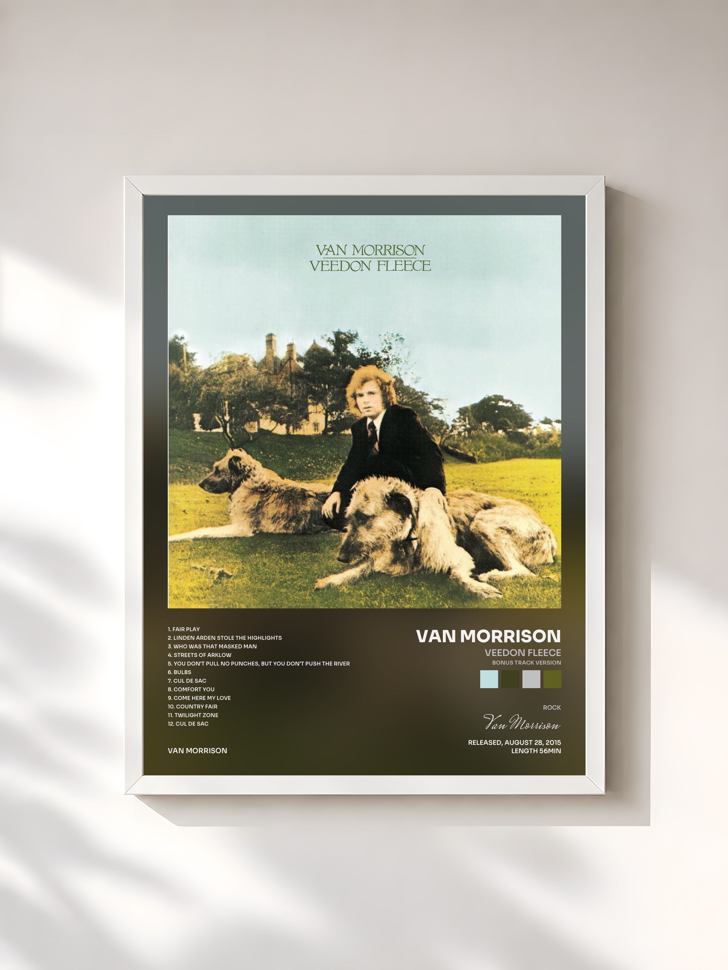 #blanc Tableau de l'album Veedon Fleece (Bonus Track Version) de Van Morrison, cadre blanc, imprimé et encadré en France